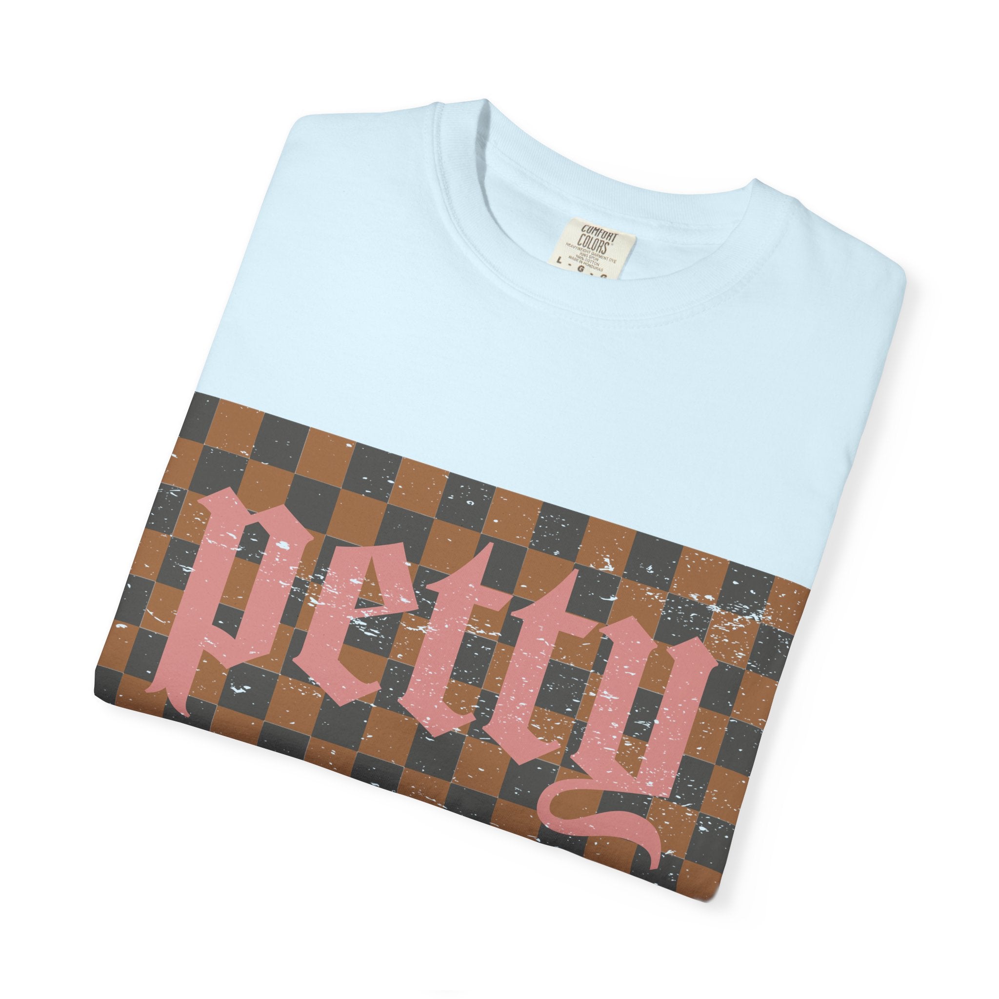 Pretty Checkerboard T-Shirt — Vintage Gothic Script Graphic Tee
