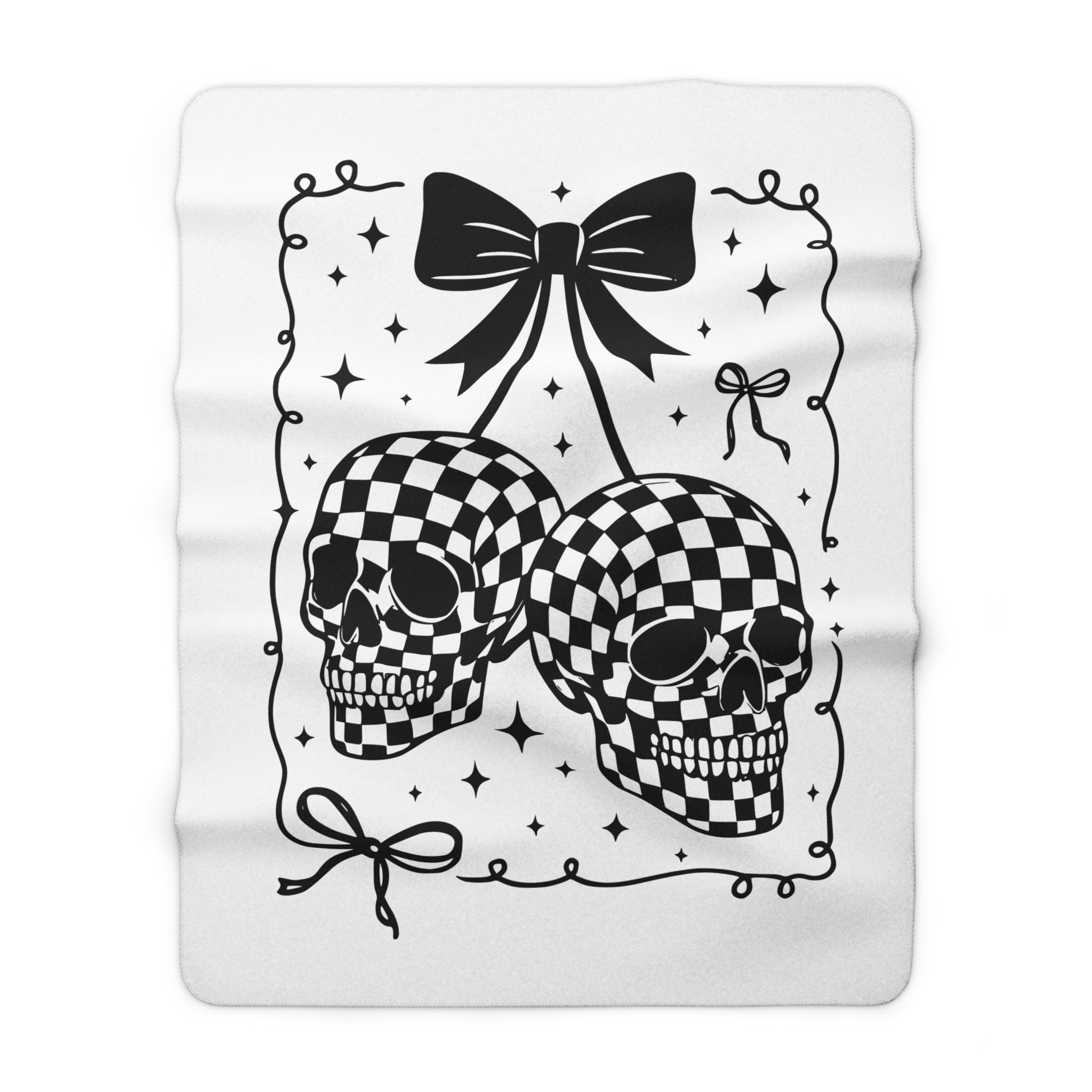 Checker Skull Sherpa Fleece Blanket — Black & White Gothic Cozy Throw