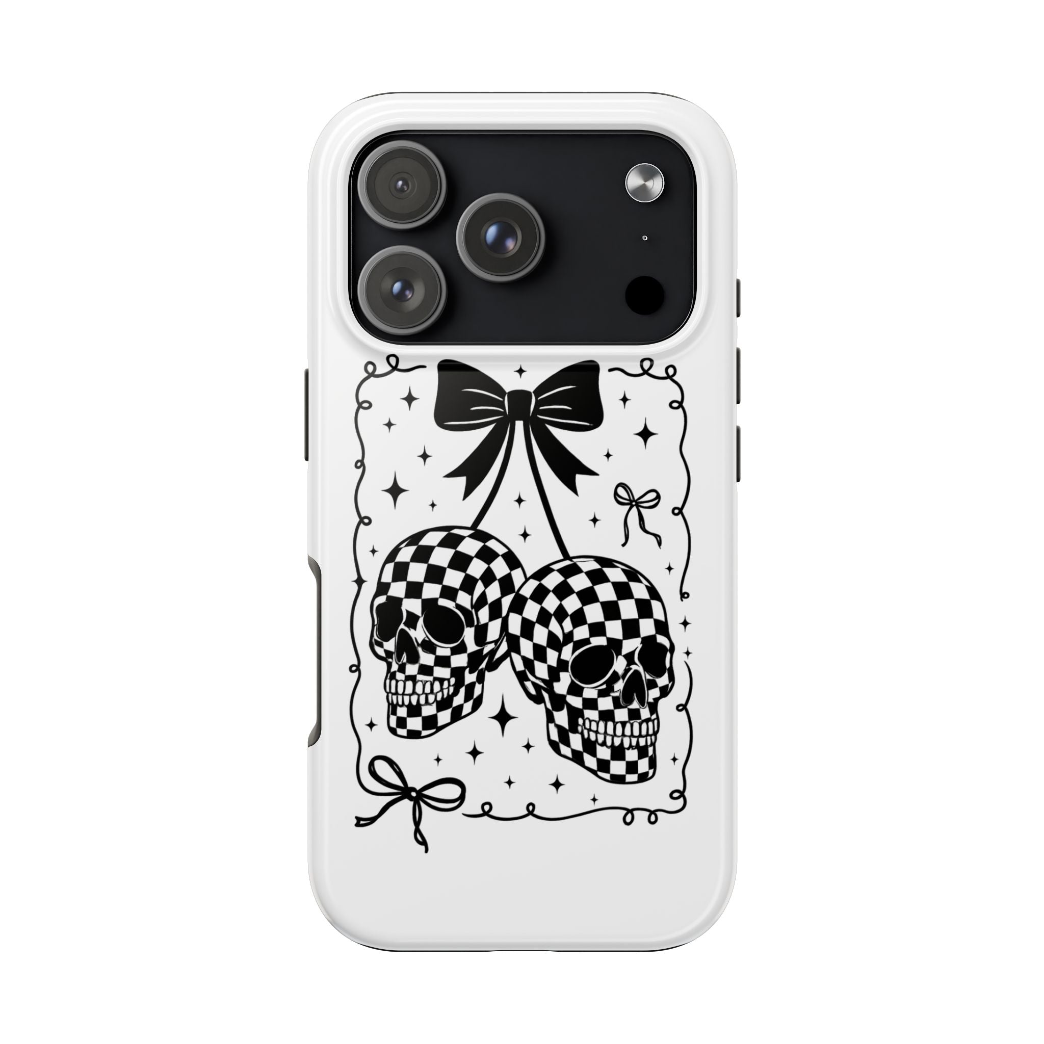 Skull Bow Phone Case - Checkerboard Gothic Tough Phone Case