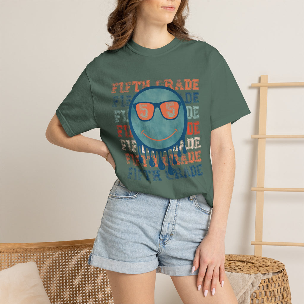 Fifth Grade Retro Smiley Tee - Melting Sunglasses Graphic
