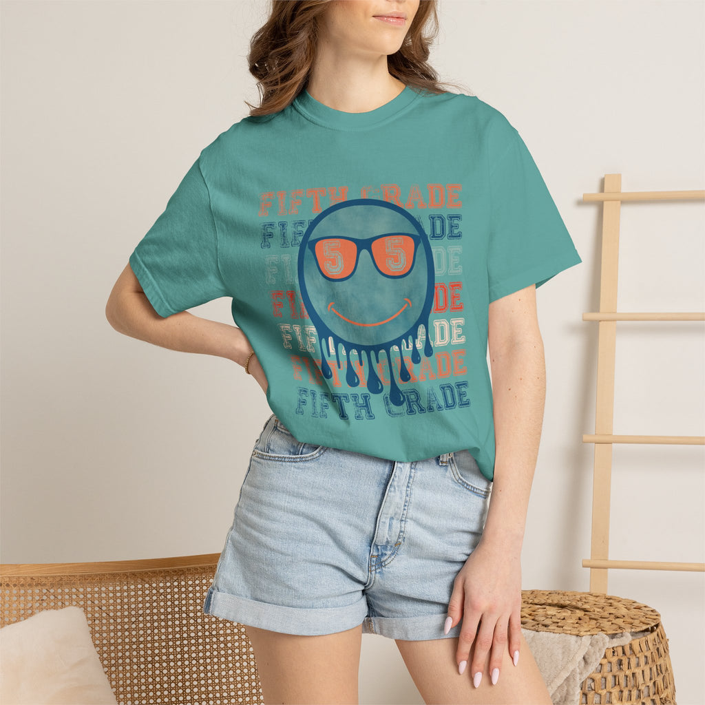 Fifth Grade Retro Smiley Tee - Melting Sunglasses Graphic