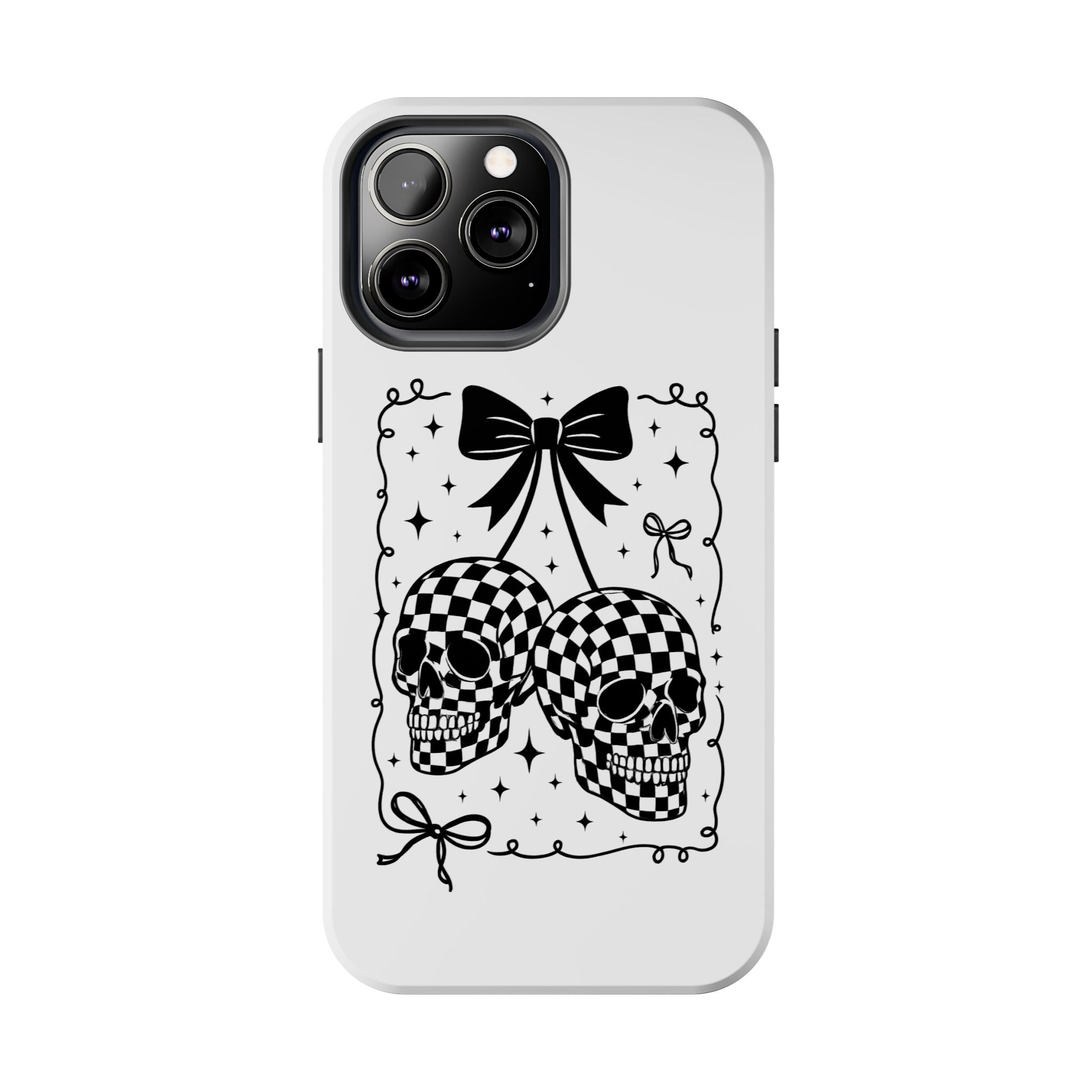 Skull Bow Phone Case - Checkerboard Gothic Tough Phone Case