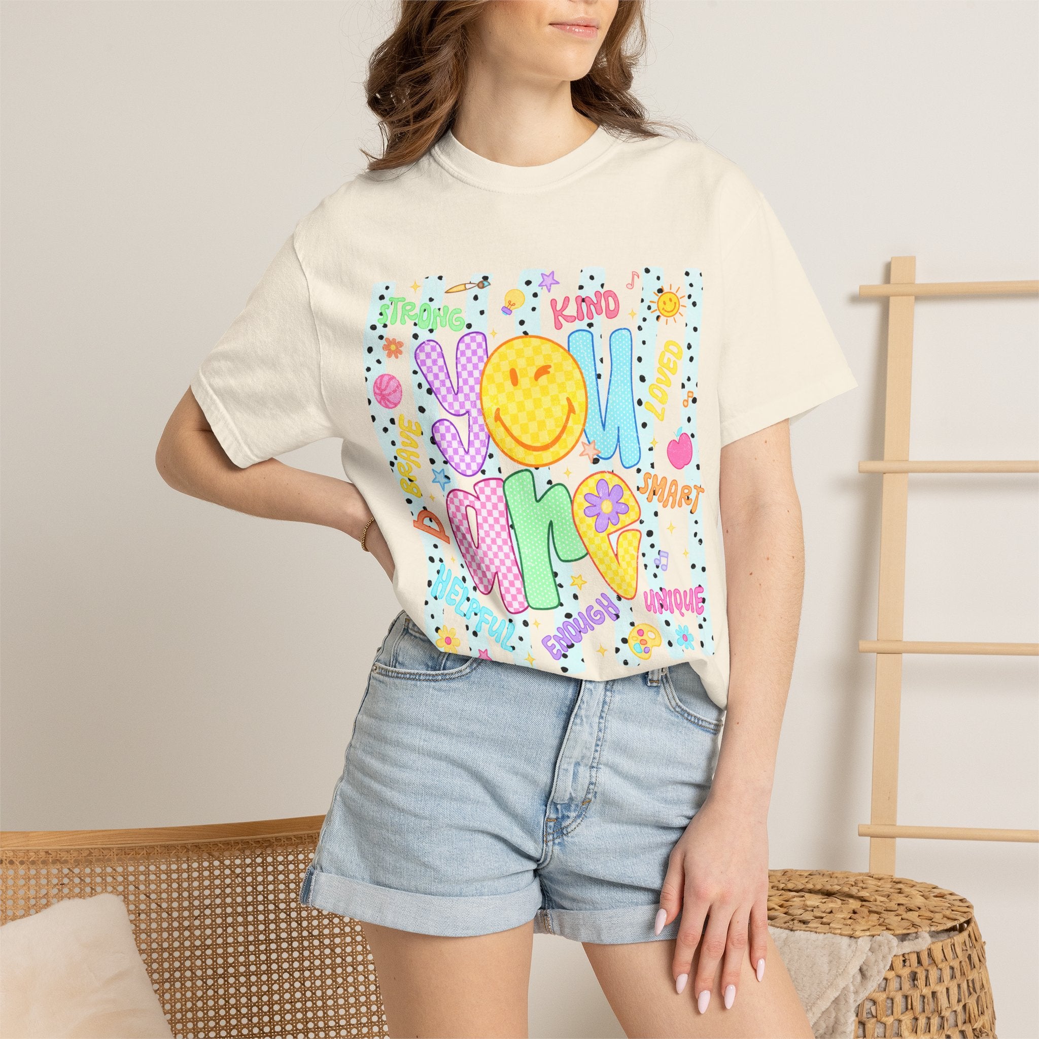 You Are Amazing T-Shirt — Positive Vibes Graphic Tee with Smiley & Kindness Doodle