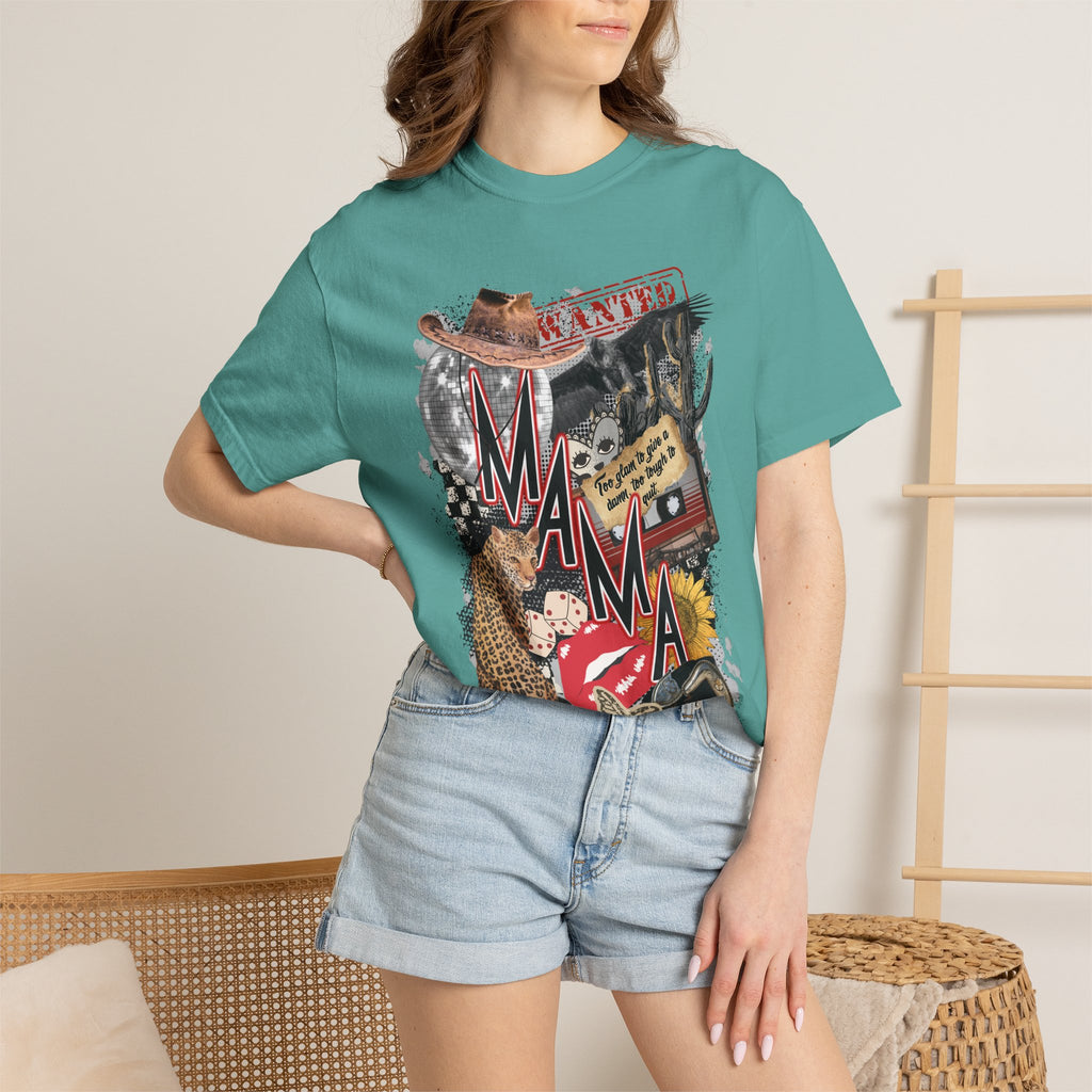 Mama Collage Graphic T-Shirt – Vintage Cowboy, Floral & Retro Icons