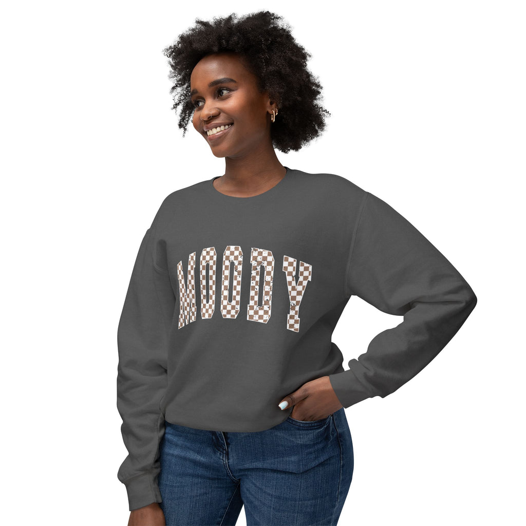 Woody Checkerboard Crewneck Sweatshirt — Peach Graphic Pullover
