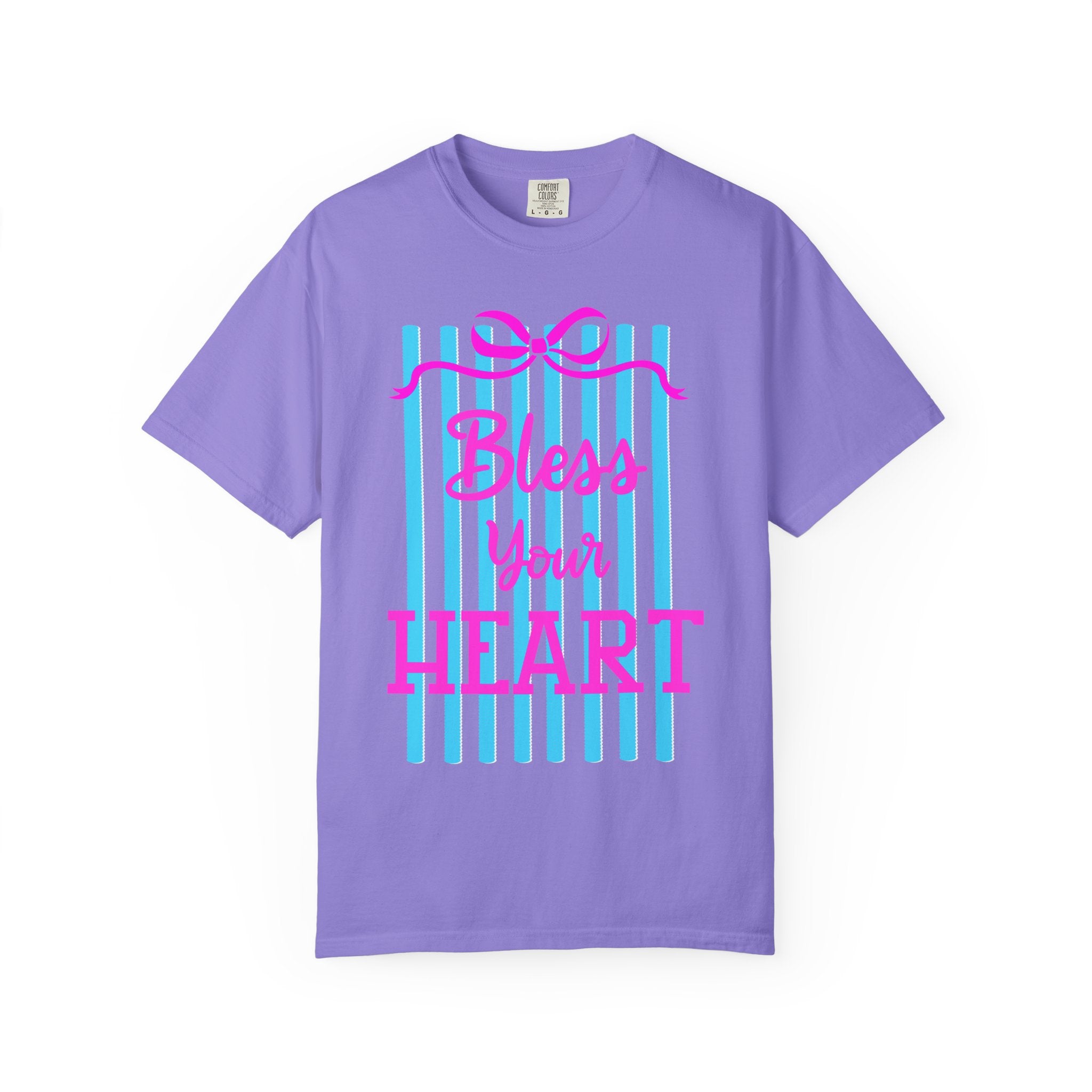 Bless Your Heart T-Shirt — Southern Phrase Graphic Tee (Pink & Blue Stripes)