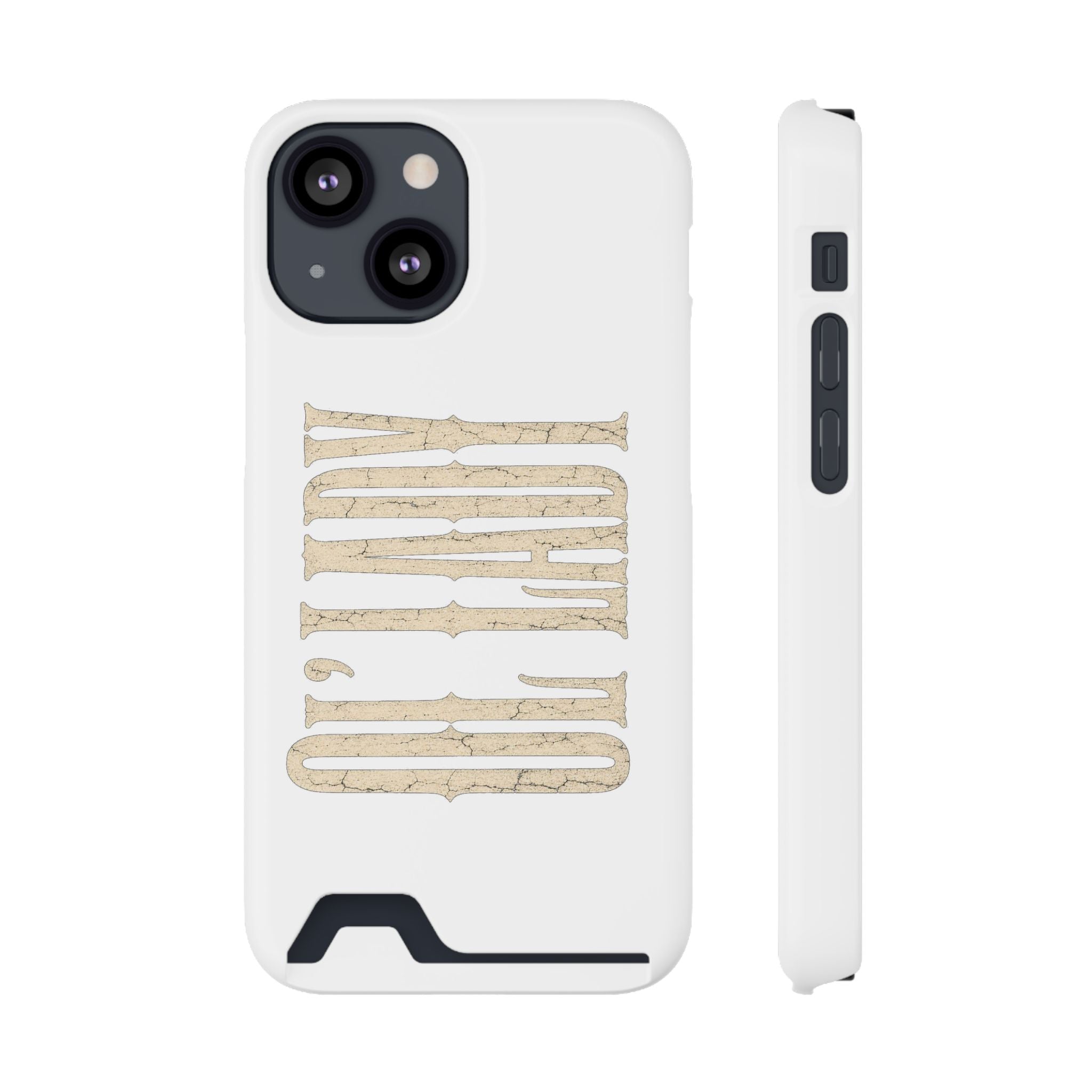 Card Holder Phone Case — Vintage Beige 'Old Soul' Typography