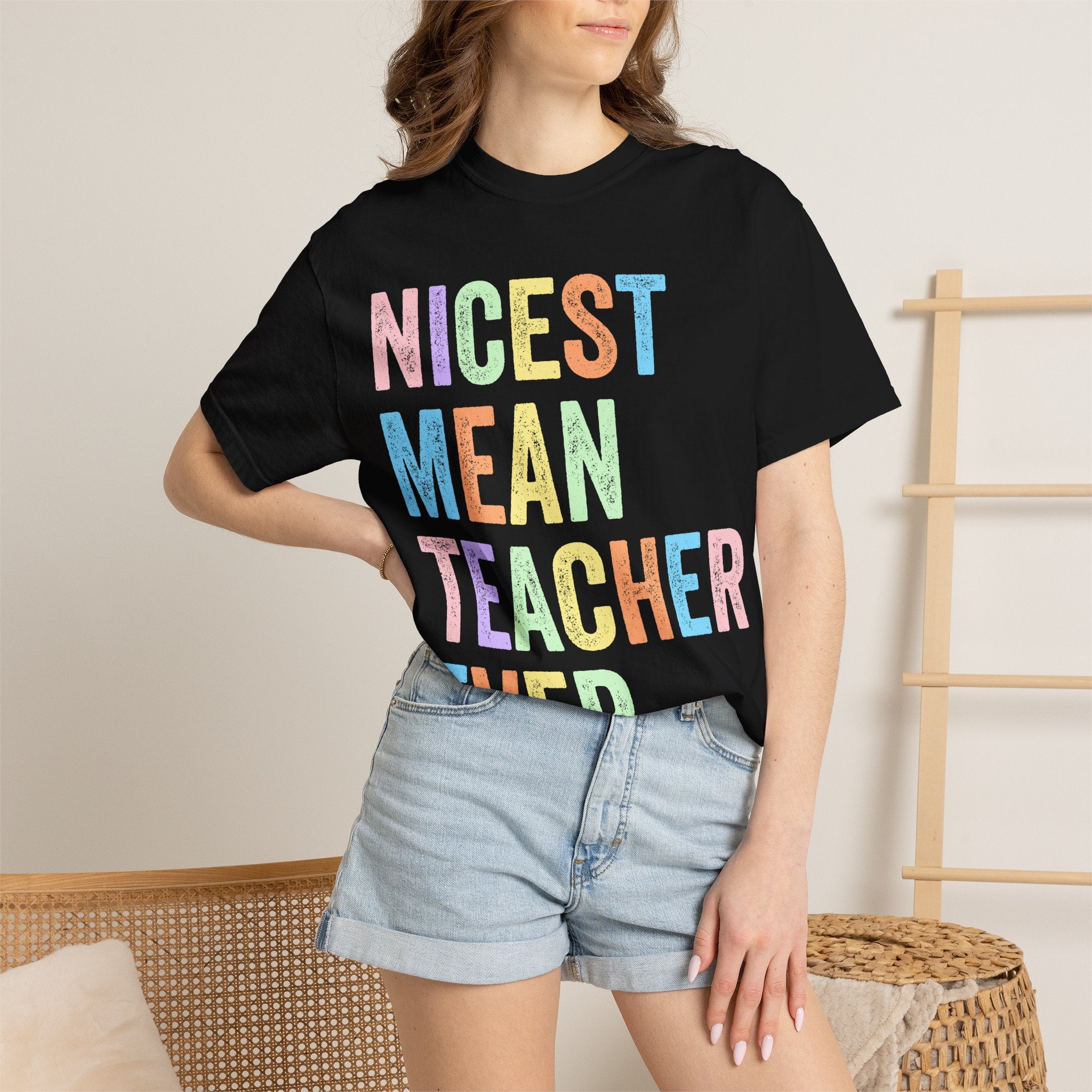 Nicest Mean Teacher Ever T-Shirt — Pastel Teacher Appreciation Tee