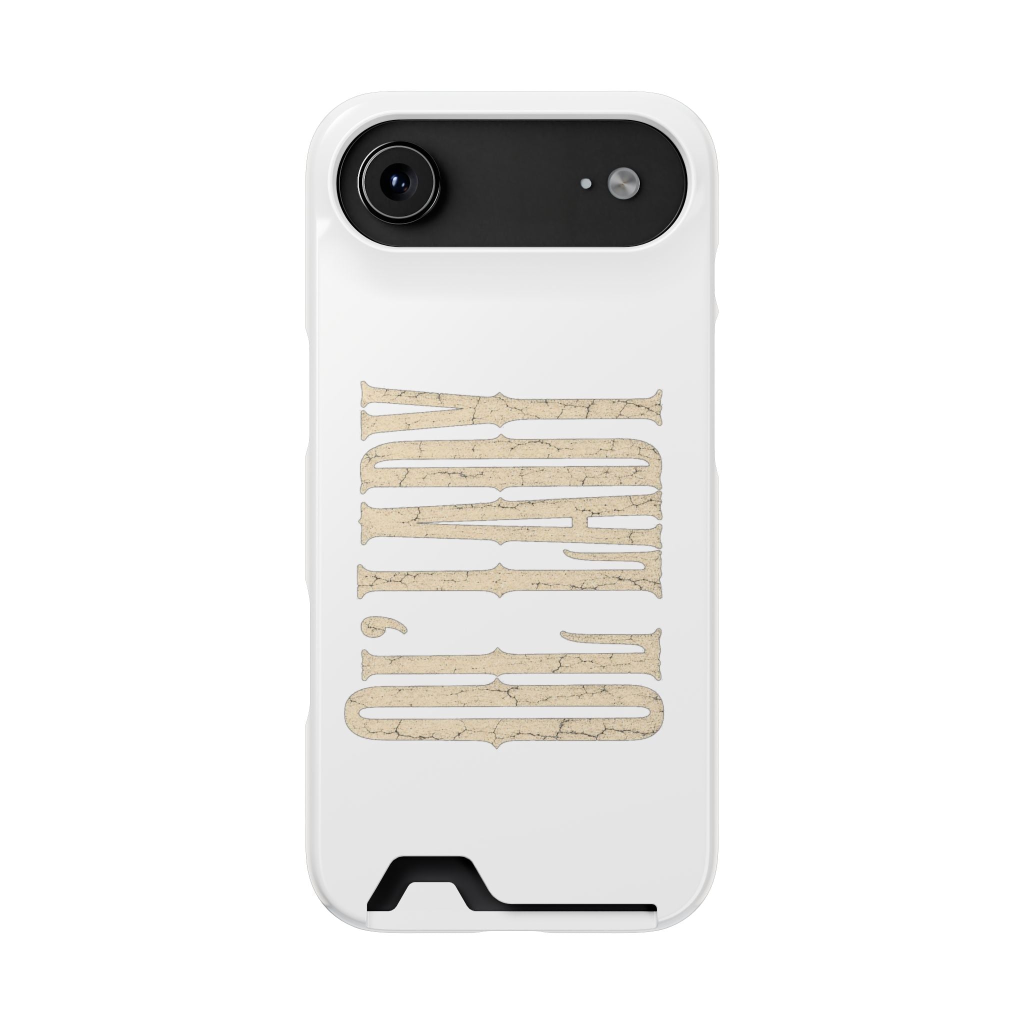 Card Holder Phone Case — Vintage Beige 'Old Soul' Typography