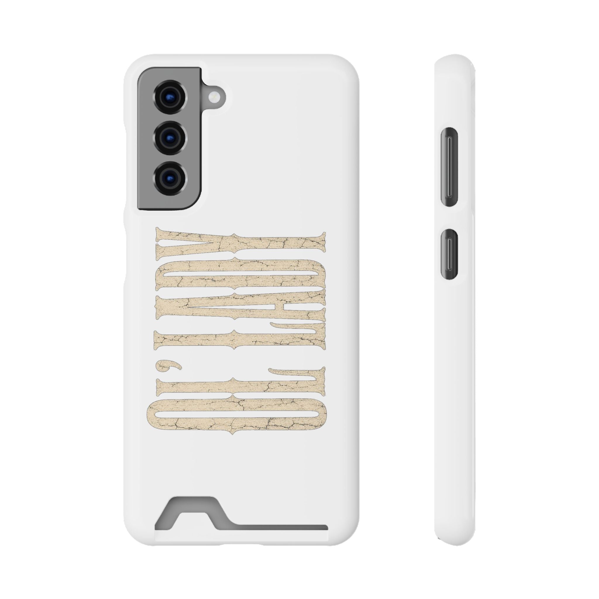 Card Holder Phone Case — Vintage Beige 'Old Soul' Typography