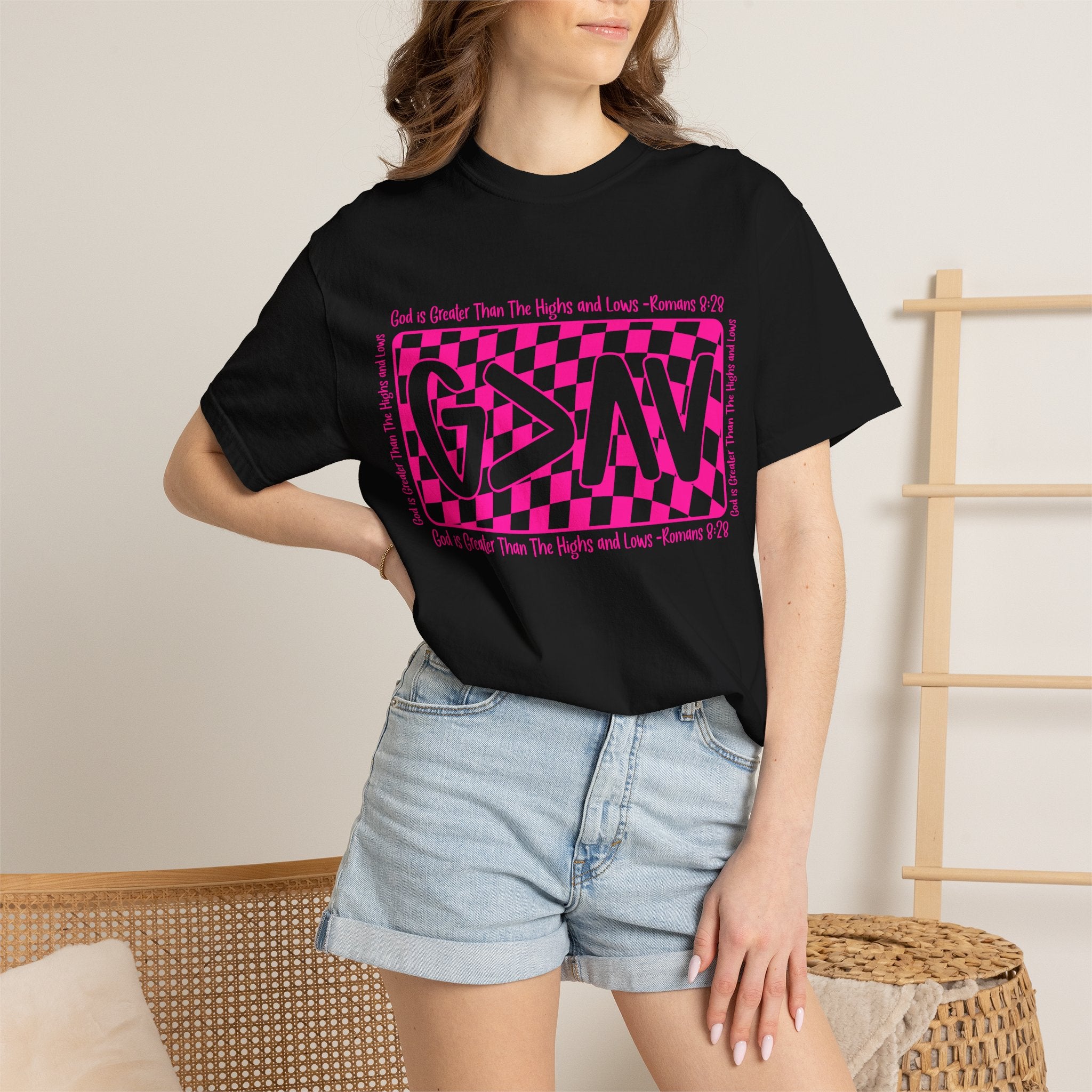 Good & Greater Checker Logo T-Shirt — Pink Graphic Tee