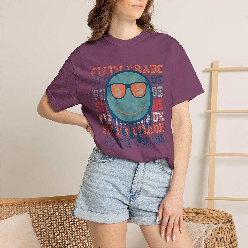 Fifth Grade Retro Smiley Tee - Melting Sunglasses Graphic