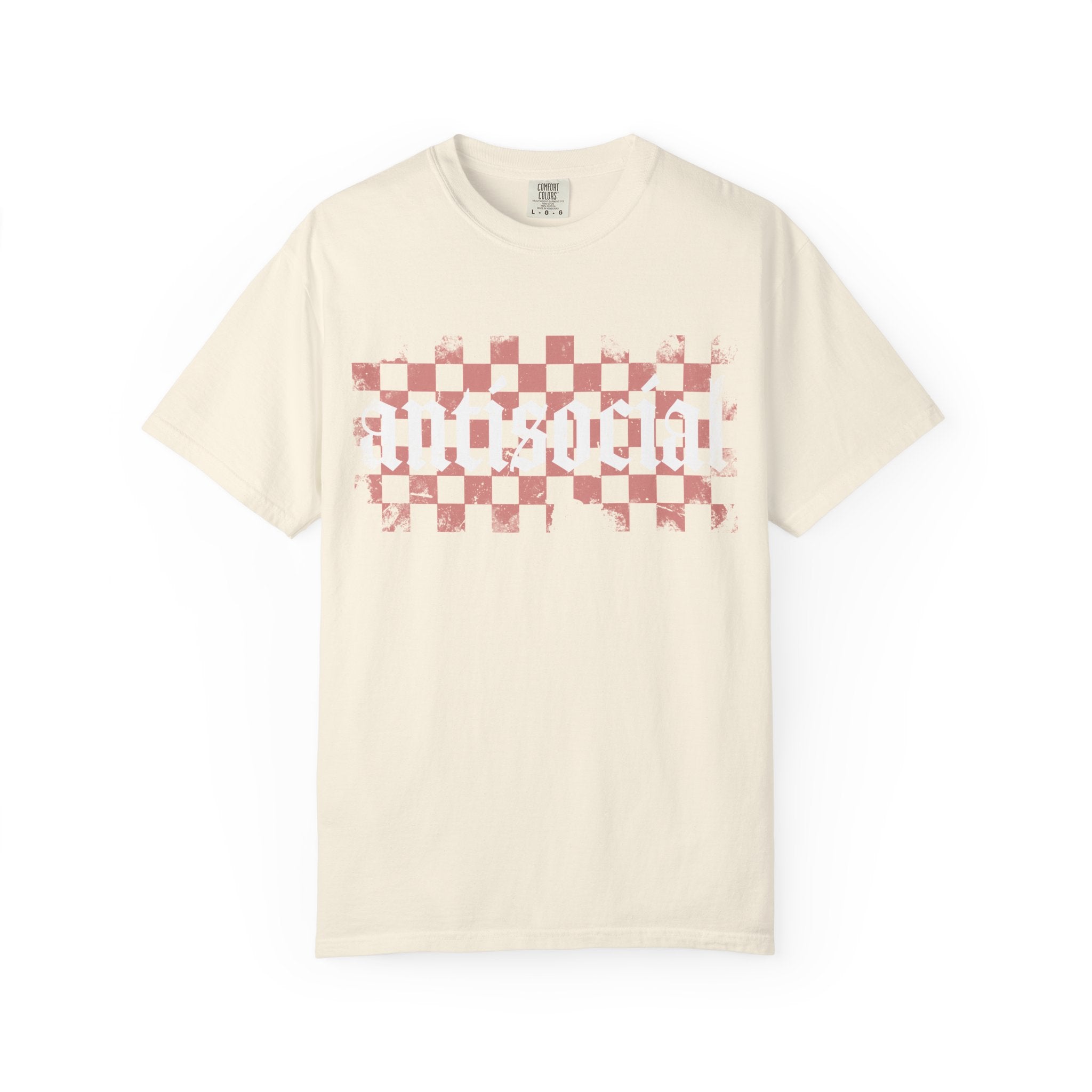 Checkerboard Vintage T-Shirt — Faded Red 'AMERICAN' Graphic