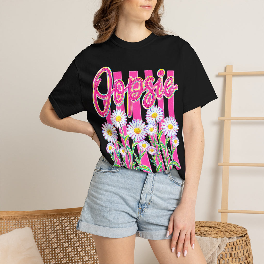Oopsie Daisy T-Shirt — Retro Pink Stripes & Daisies Graphic Tee