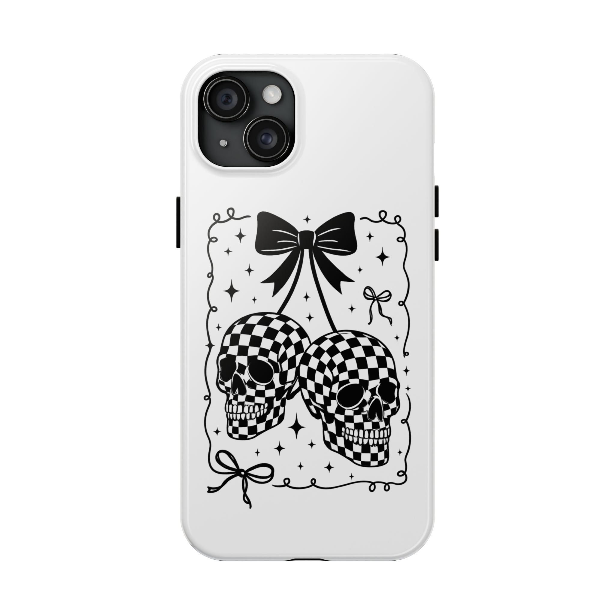 Skull Bow Phone Case - Checkerboard Gothic Tough Phone Case