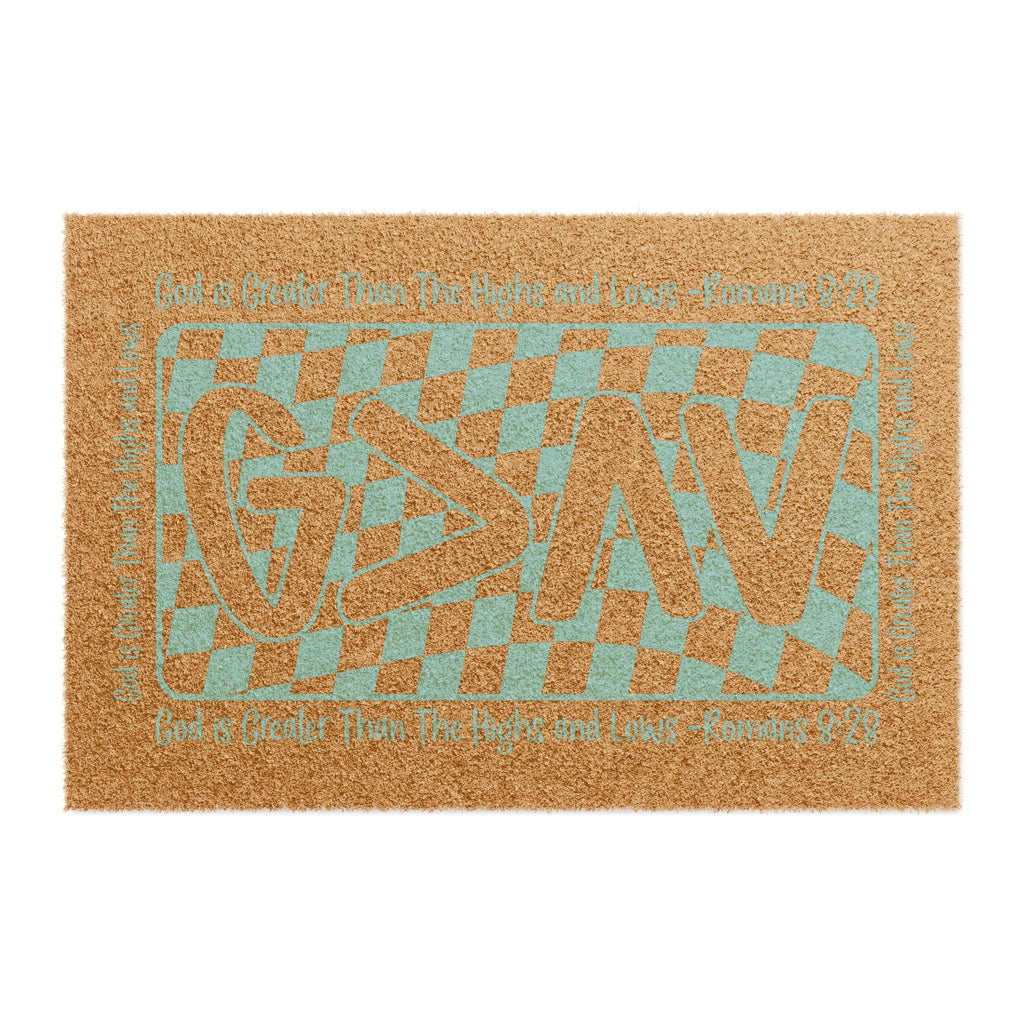Doormat — 'G > ∧ V' Checkerboard Coconut Coir Welcome Mat