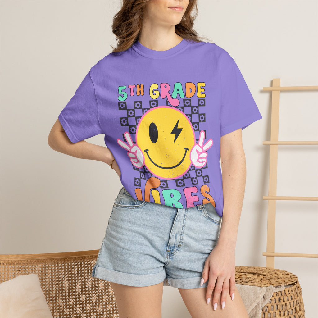 5th Grade Vibes T-Shirt — Retro Smiley Peace School Tee