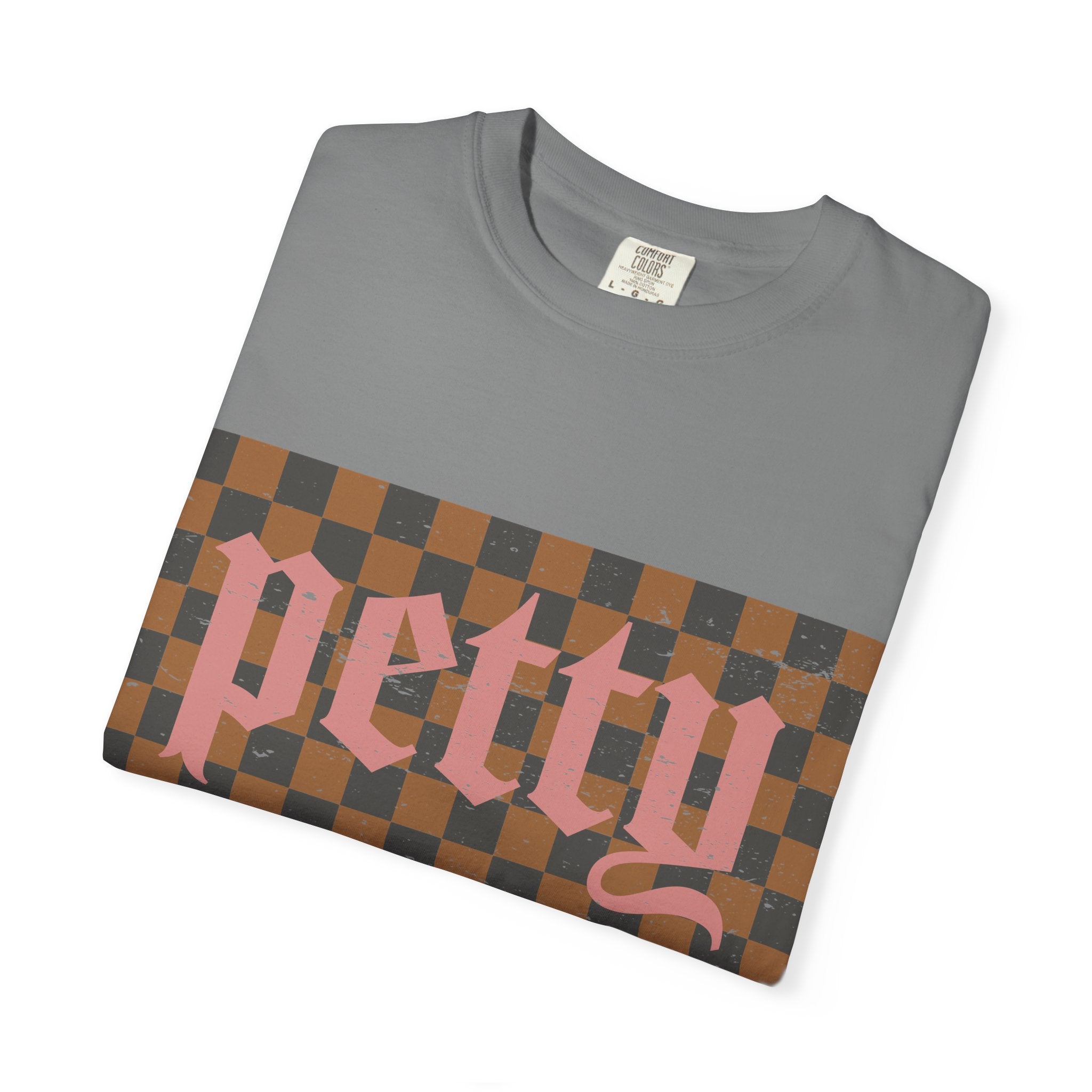 Pretty Checkerboard T-Shirt — Vintage Gothic Script Graphic Tee