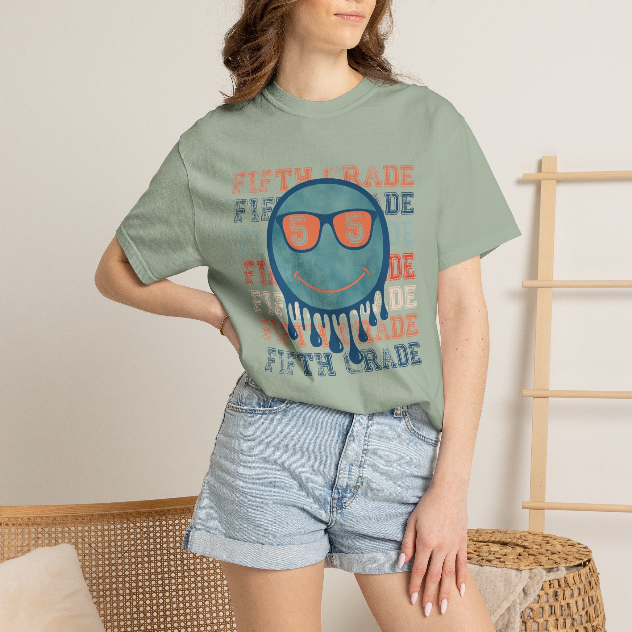 Fifth Grade Retro Smiley Tee - Melting Sunglasses Graphic