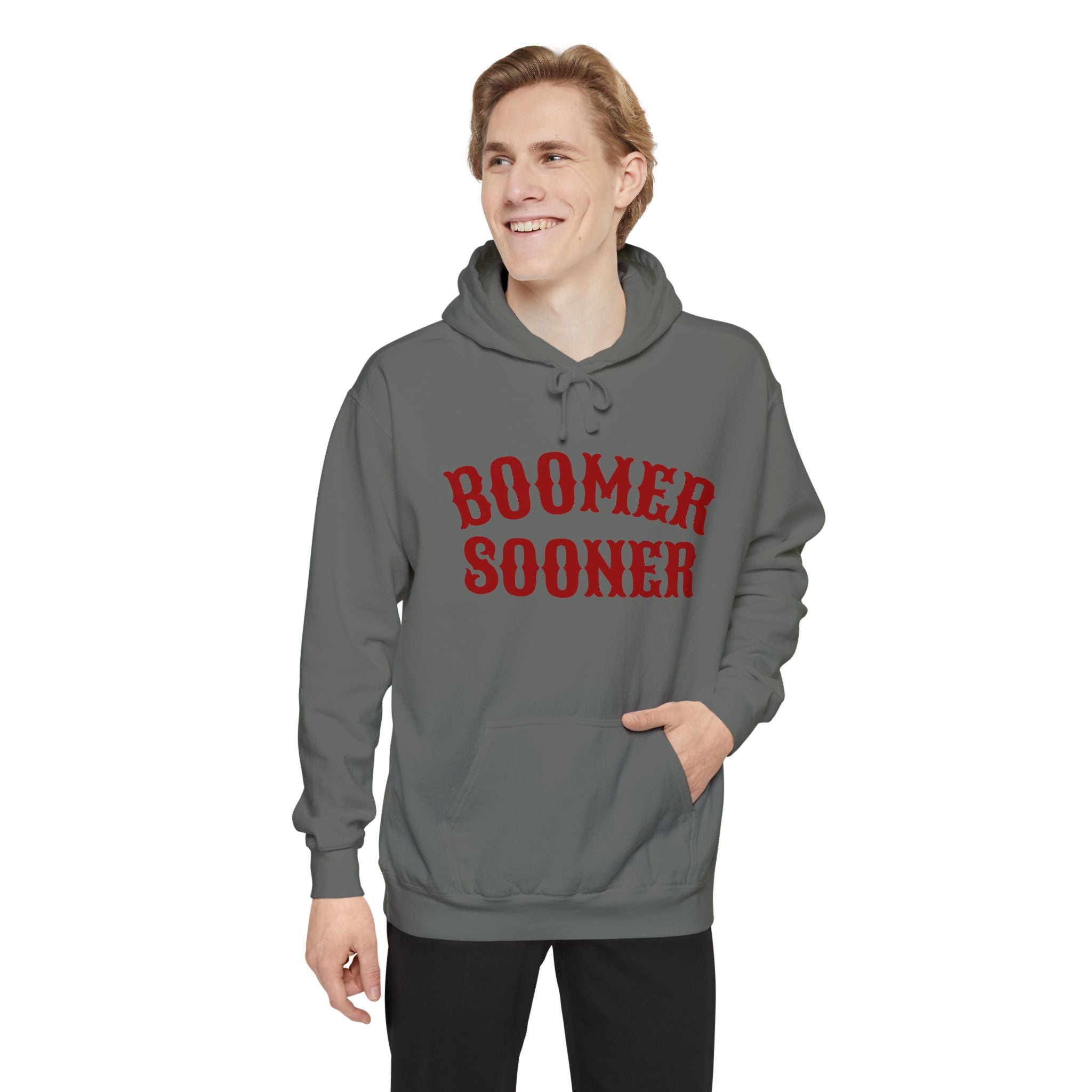 Boomer Sooner Hoodie — OU Crimson Vintage Arch Pullover
