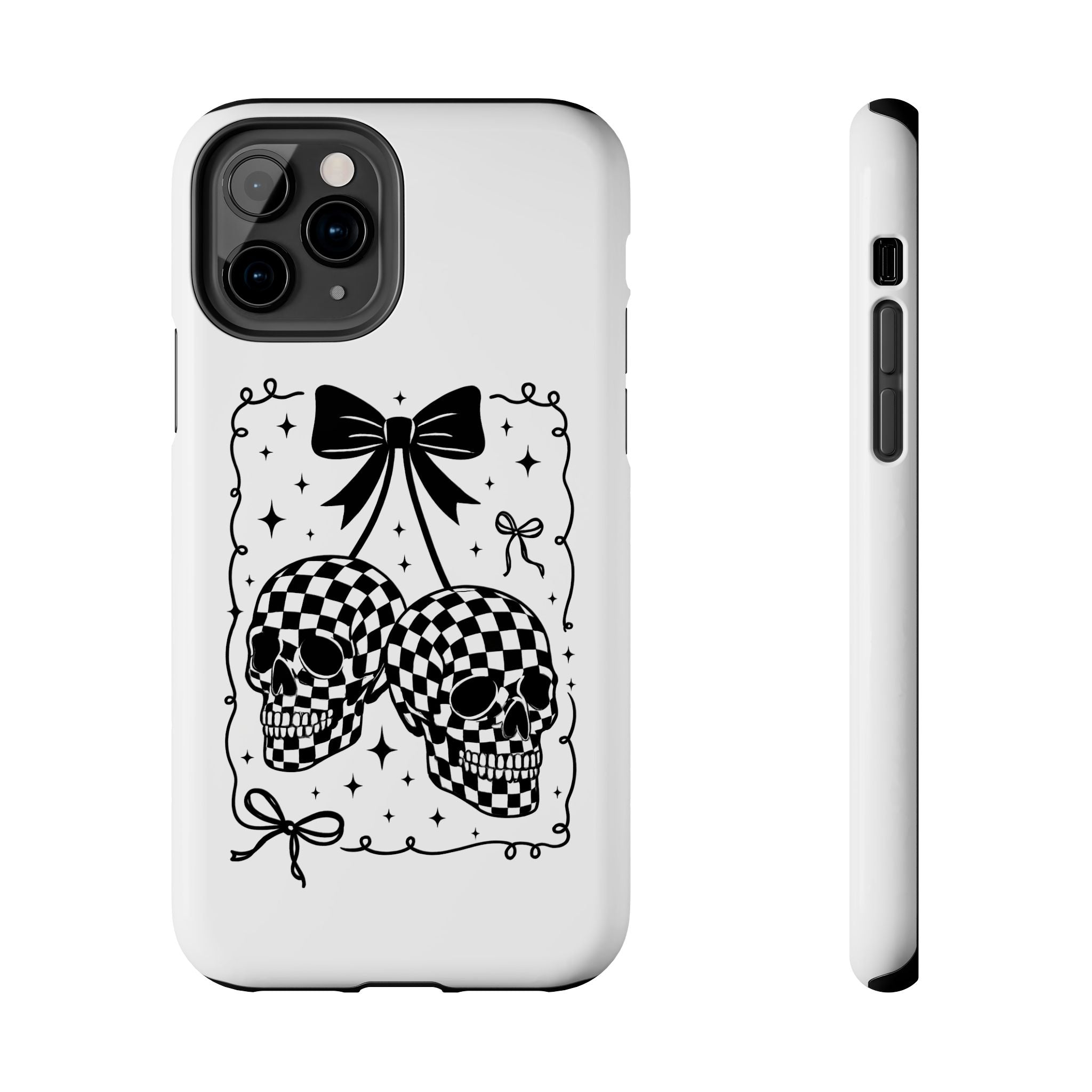 Skull Bow Phone Case - Checkerboard Gothic Tough Phone Case