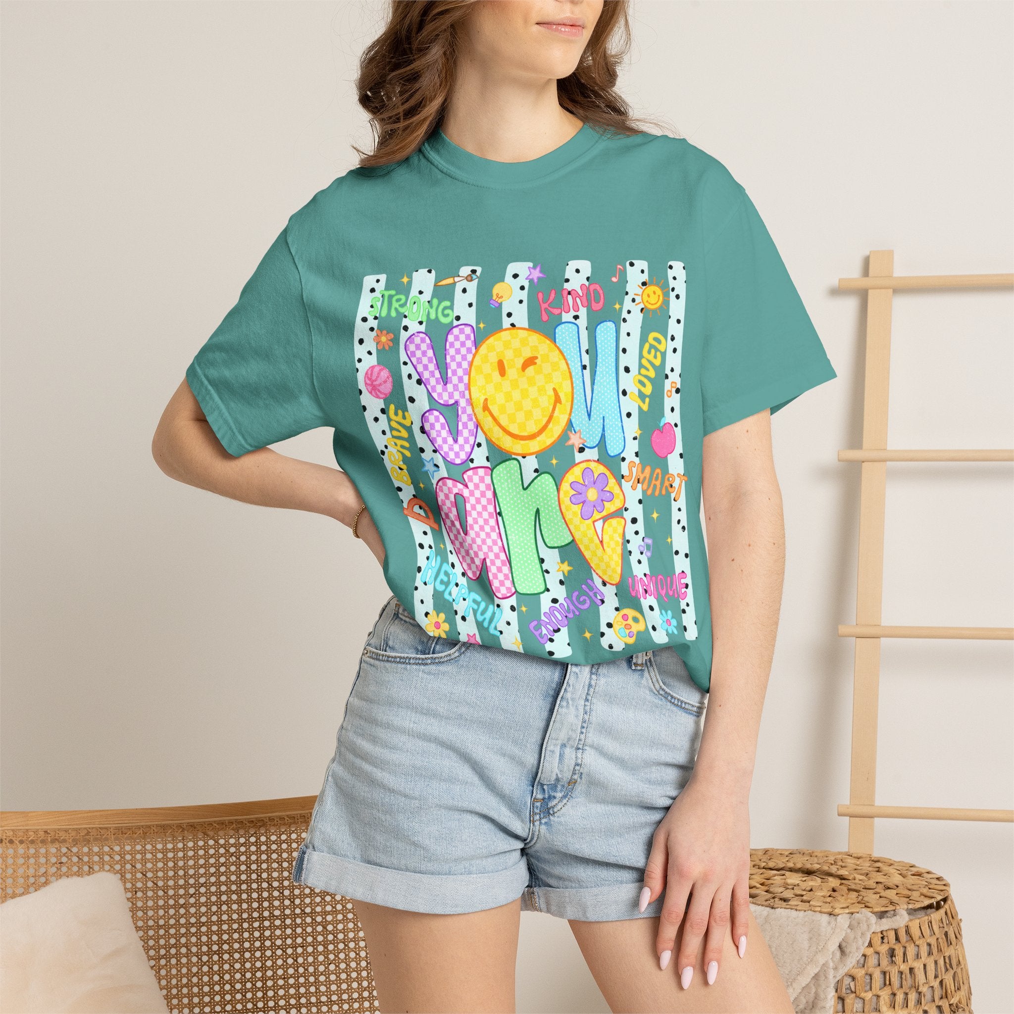 You Are Amazing T-Shirt — Positive Vibes Graphic Tee with Smiley & Kindness Doodle