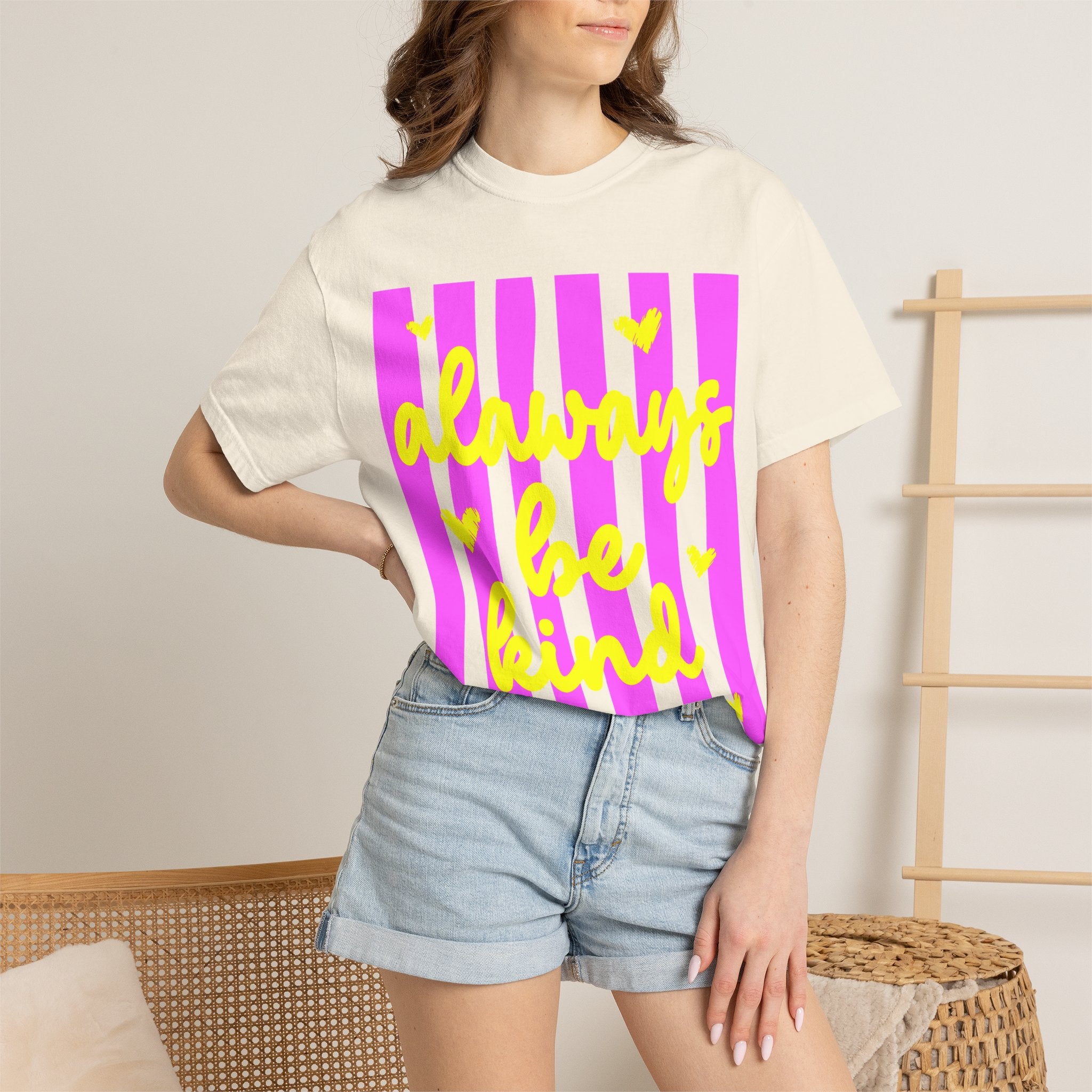 Always Be Kind T-Shirt — Pink Stripe Positive Message Tee