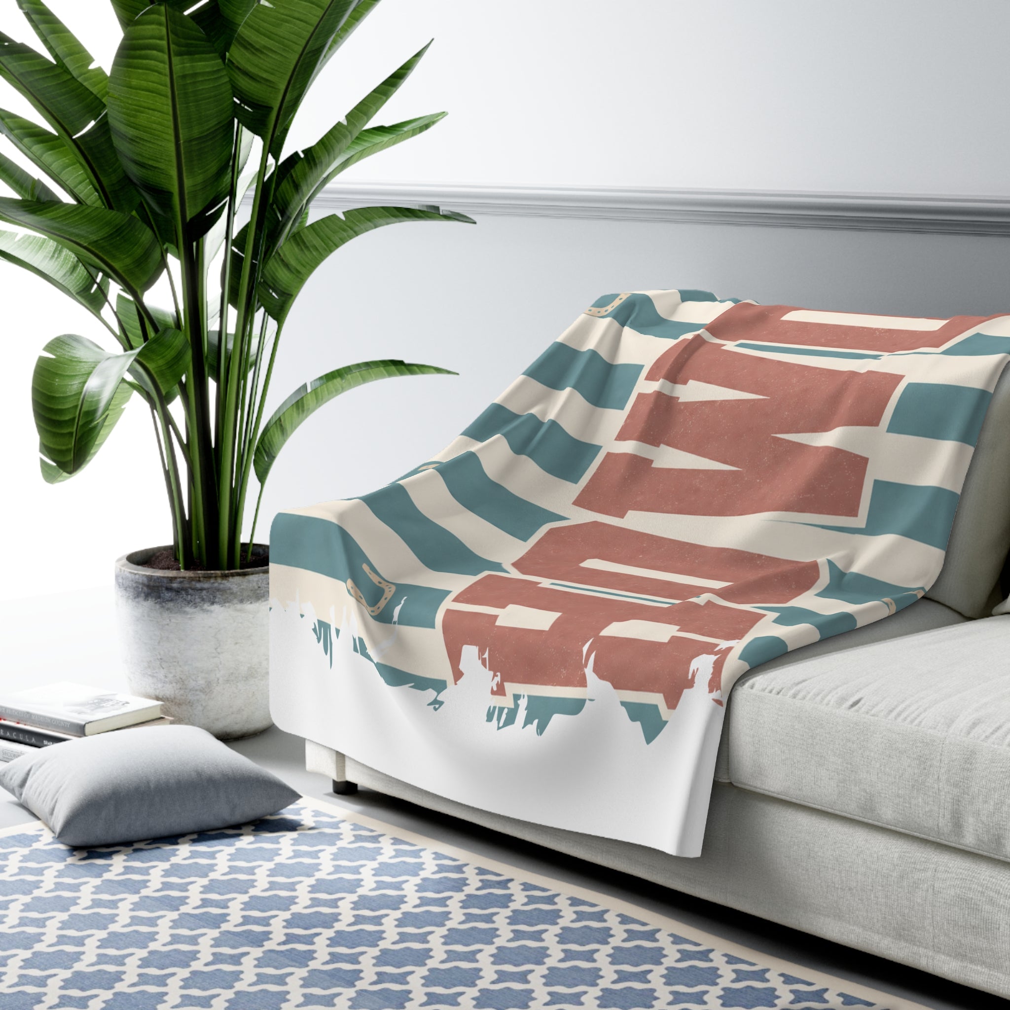 Home Sherpa Fleece Blanket — Rustic Horseshoe Striped Cozy Throw