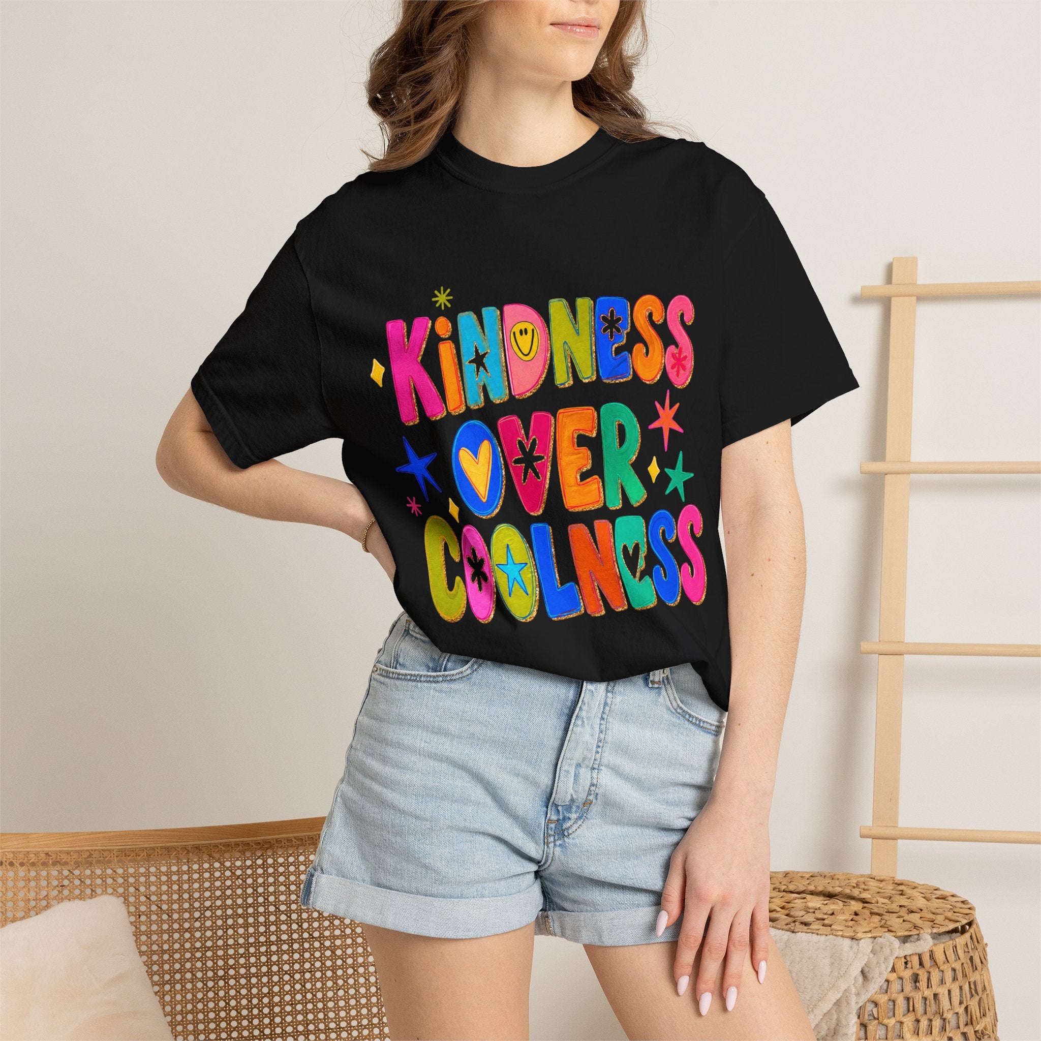 Kindness Over Coolness Graphic T-Shirt — Colorful Positive Message Tee