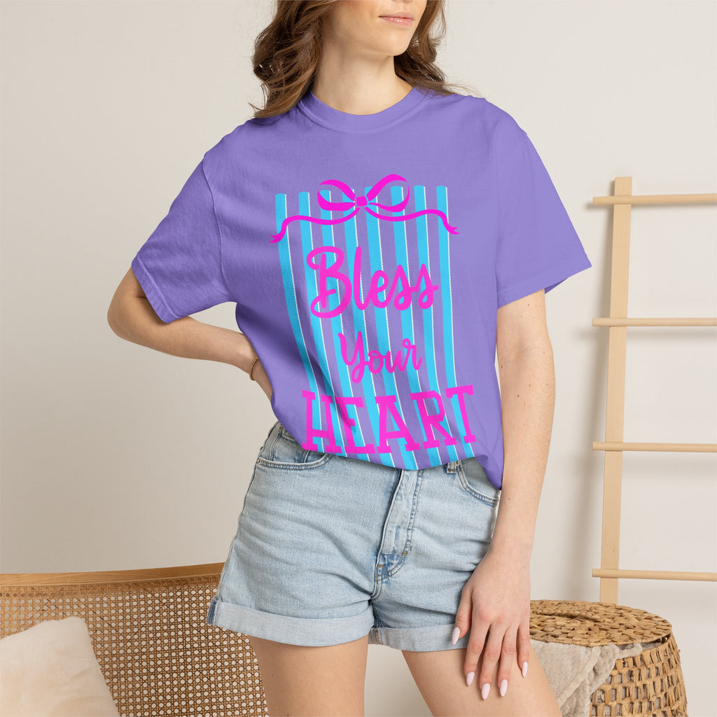 Bless Your Heart T-Shirt — Southern Phrase Graphic Tee (Pink & Blue Stripes)