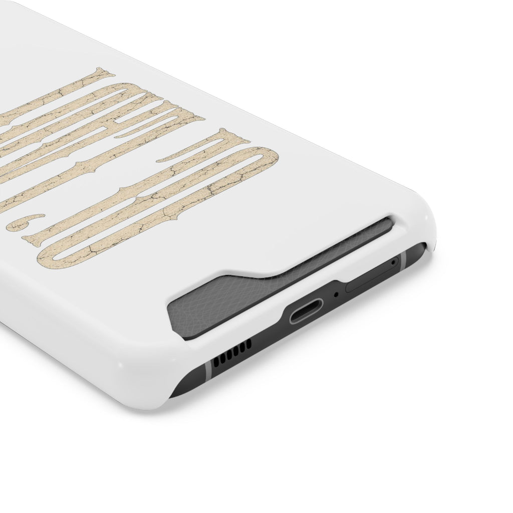 Card Holder Phone Case — Vintage Beige 'Old Soul' Typography