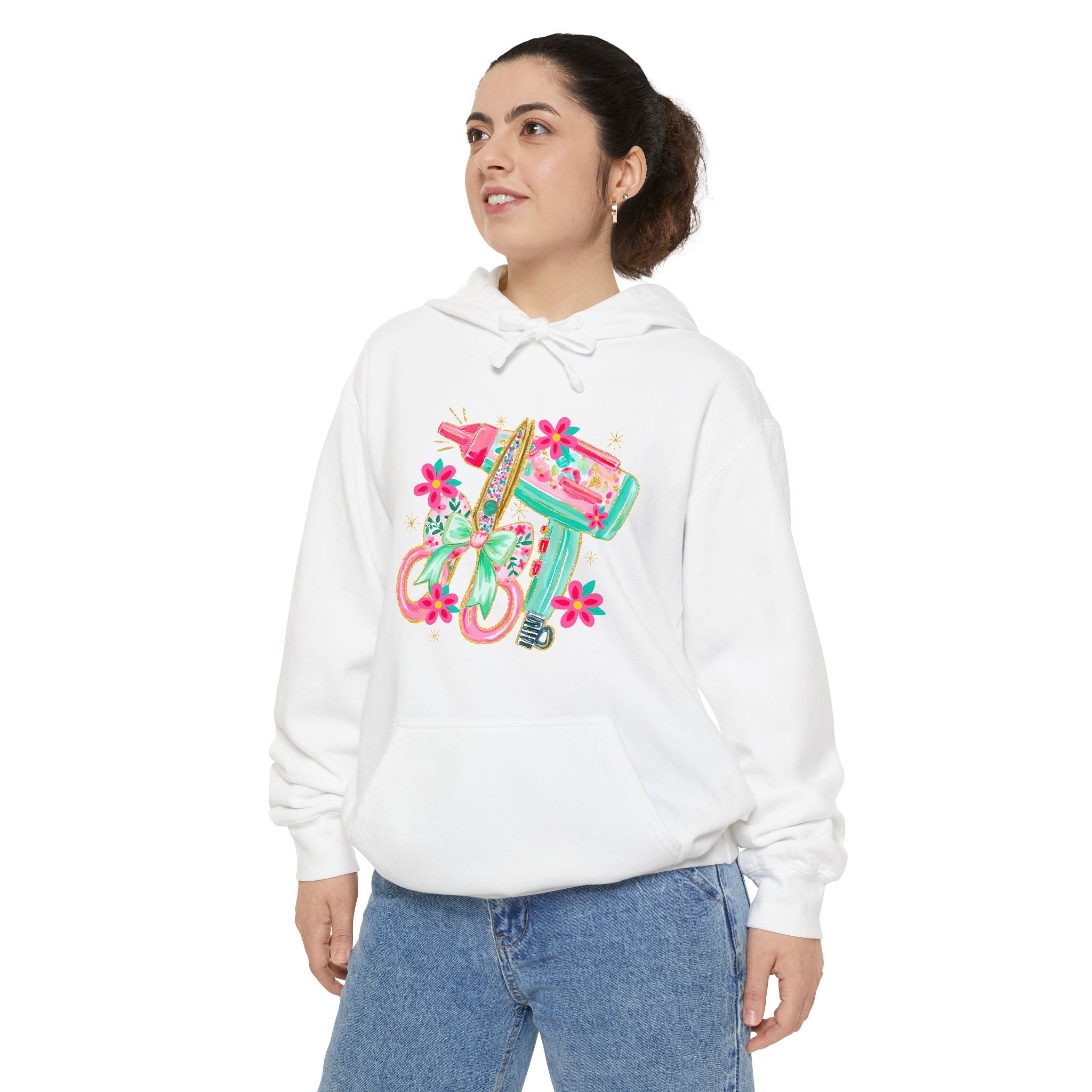 White Floral Scooter Hoodie — Retro Pink & Teal Vespa Design