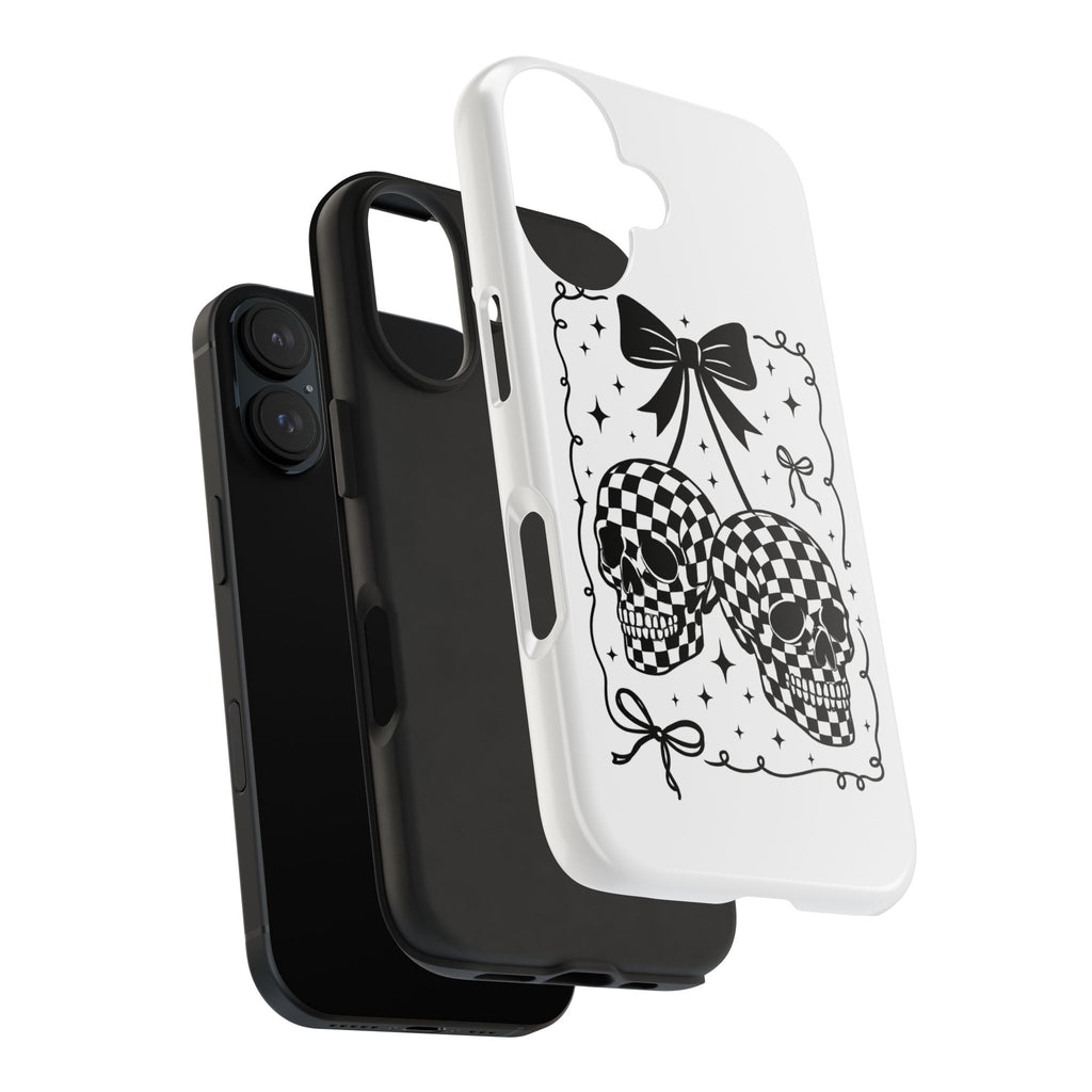 Skull Bow Phone Case - Checkerboard Gothic Tough Phone Case