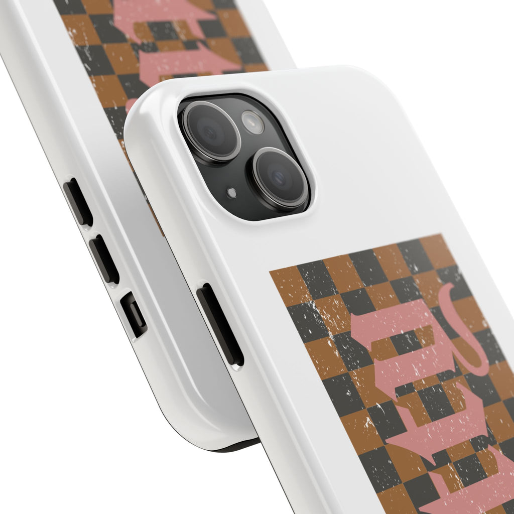 Checkerboard 'Tough' Retro Phone Case — Pink Gothic Text, Grunge Pattern