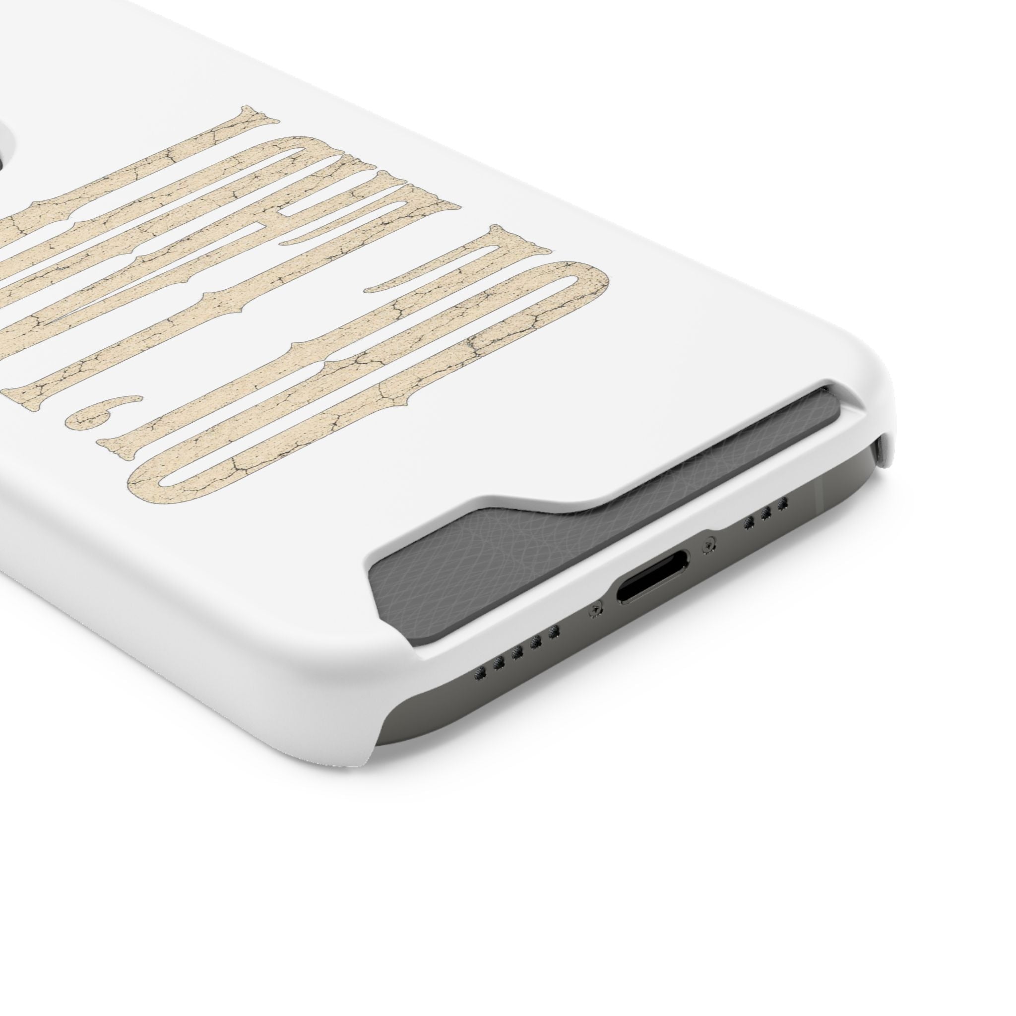 Card Holder Phone Case — Vintage Beige 'Old Soul' Typography