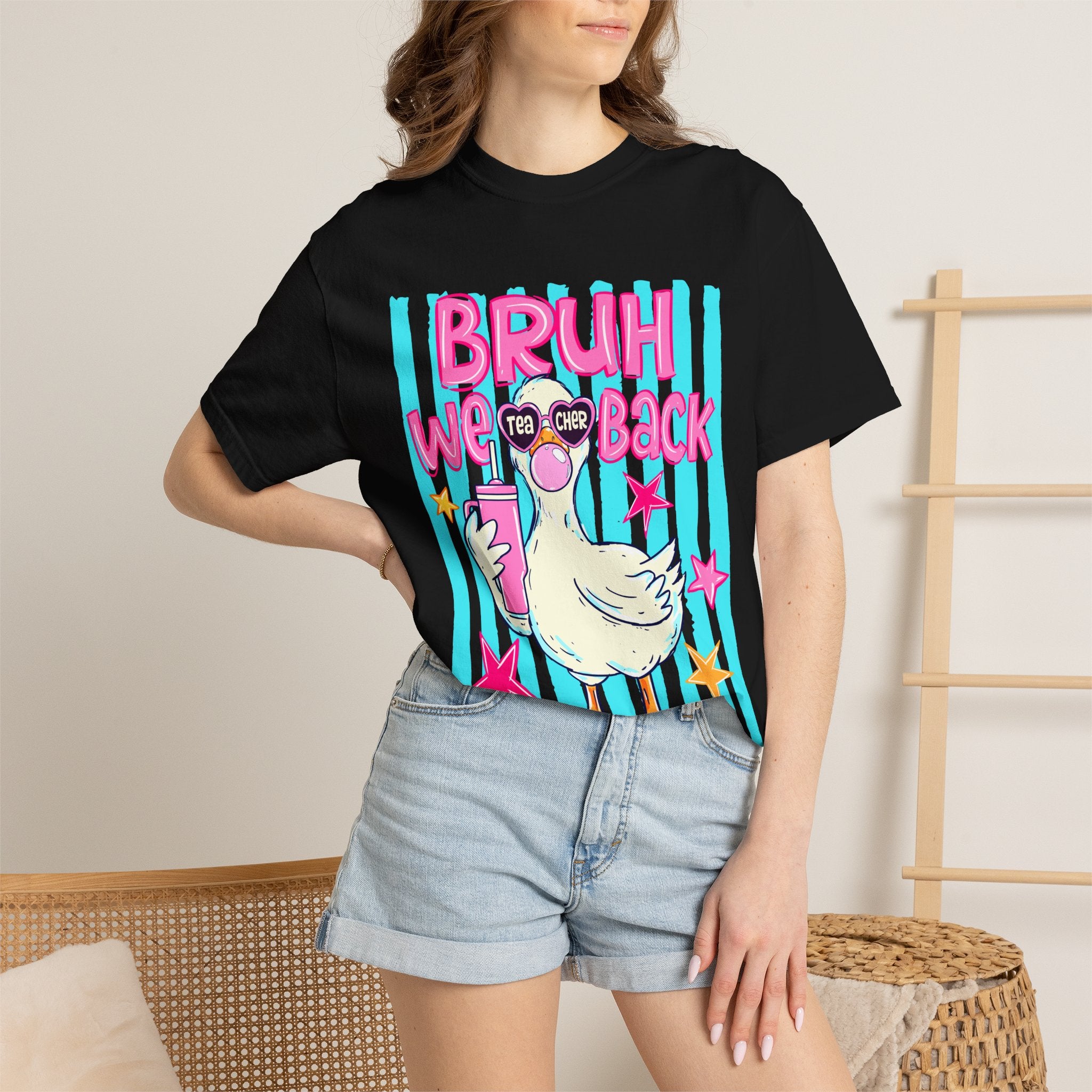 T‑Shirt — 'Bruh We Back' Duck Graphic Tee (Retro Pastel Streetwear)