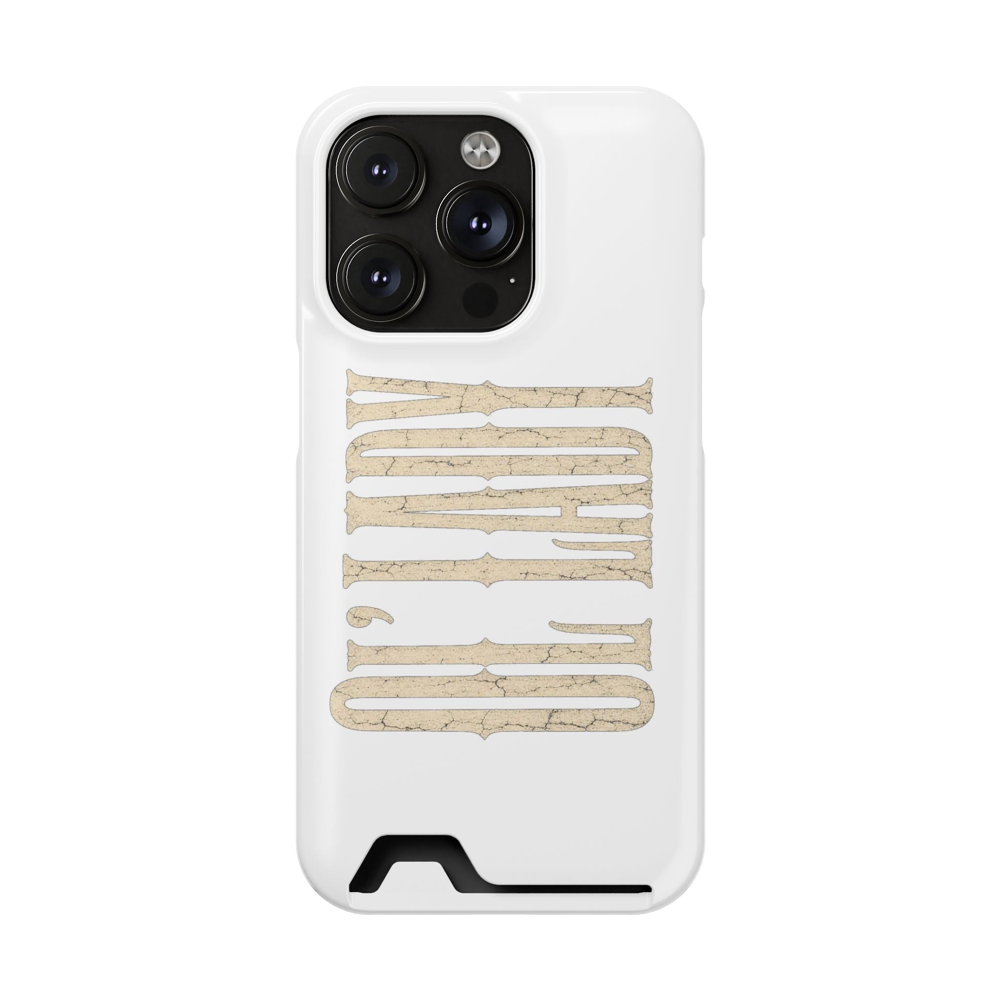 Card Holder Phone Case — Vintage Beige 'Old Soul' Typography