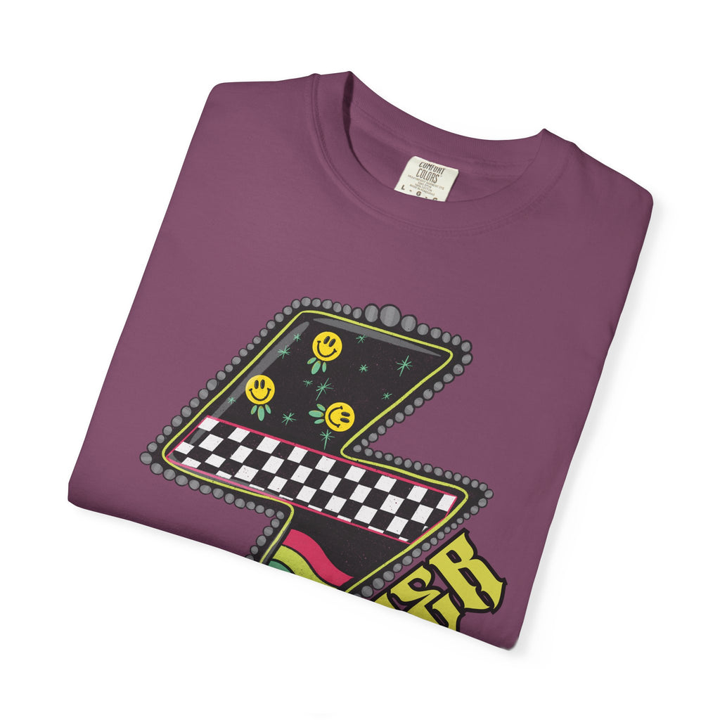 Lightning Bolt Graphic T‑Shirt — Retro Checker & 'Mother' Streetwear Tee