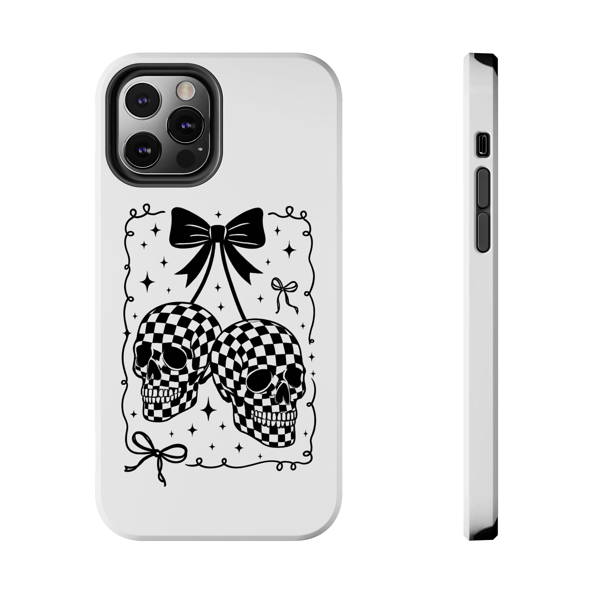 Skull Bow Phone Case - Checkerboard Gothic Tough Phone Case