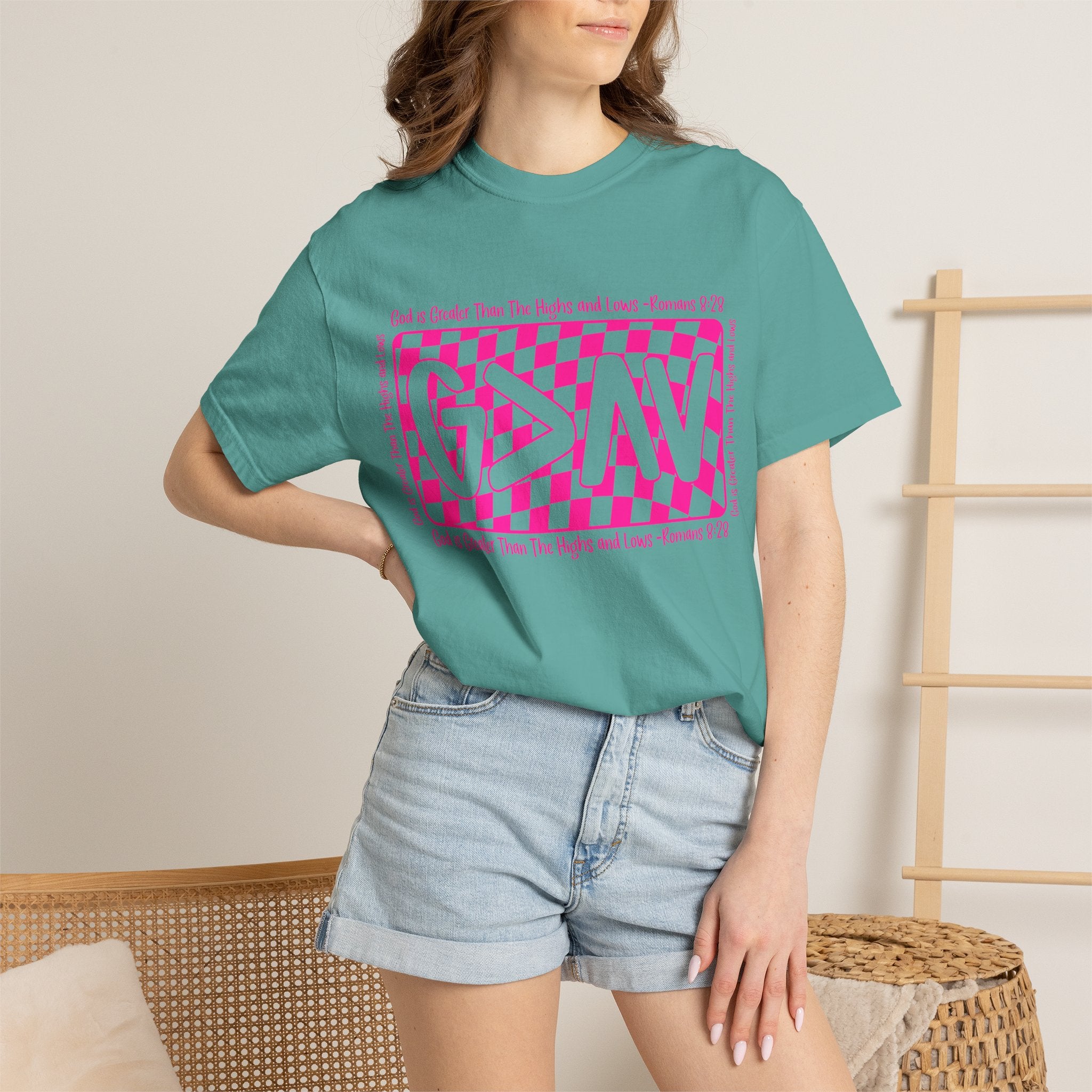 Good & Greater Checker Logo T-Shirt — Pink Graphic Tee