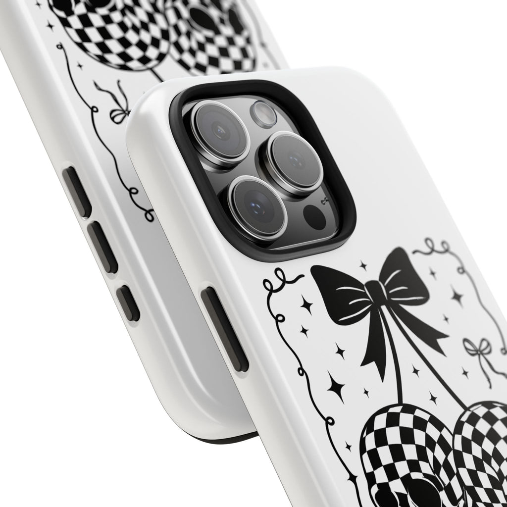 Skull Bow Phone Case - Checkerboard Gothic Tough Phone Case