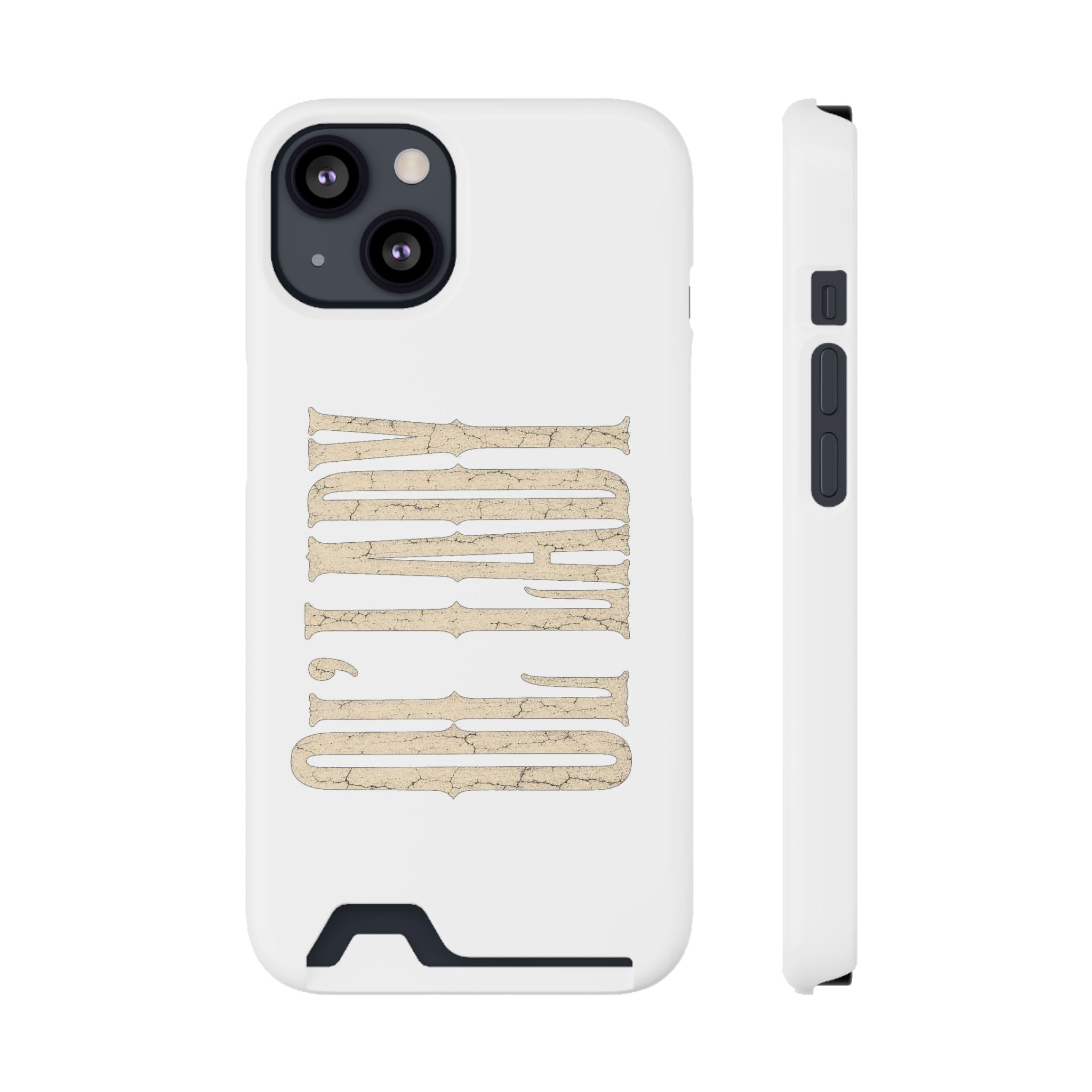 Card Holder Phone Case — Vintage Beige 'Old Soul' Typography