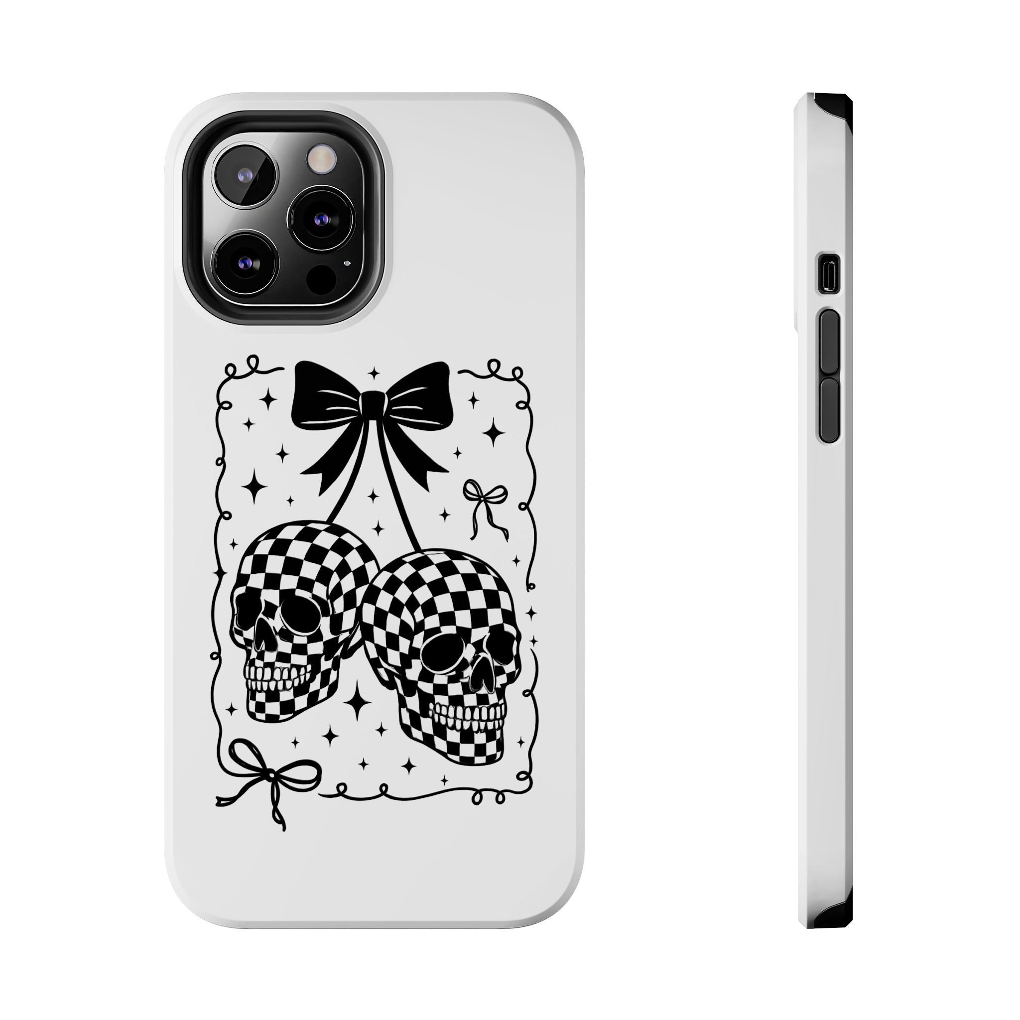 Skull Bow Phone Case - Checkerboard Gothic Tough Phone Case