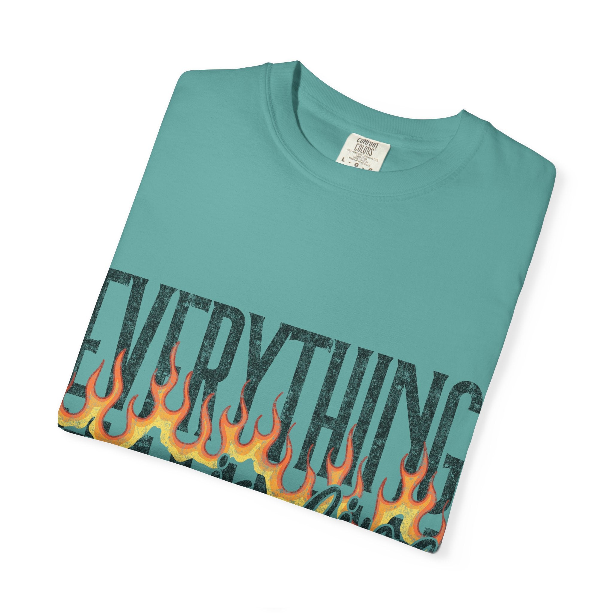 Everything Is Fine T-Shirt — Retro Flames & Checkerboard Graphic Tee