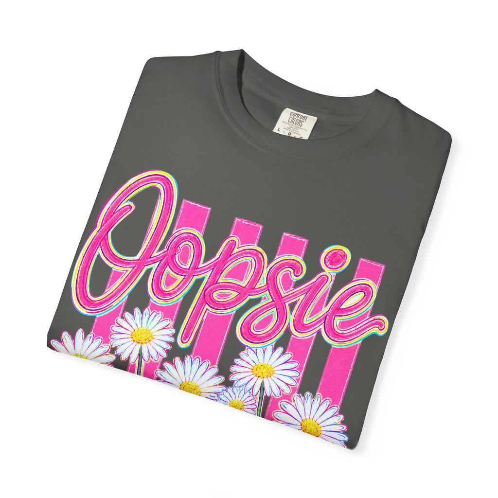 Oopsie Daisy T-Shirt — Retro Pink Stripes & Daisies Graphic Tee