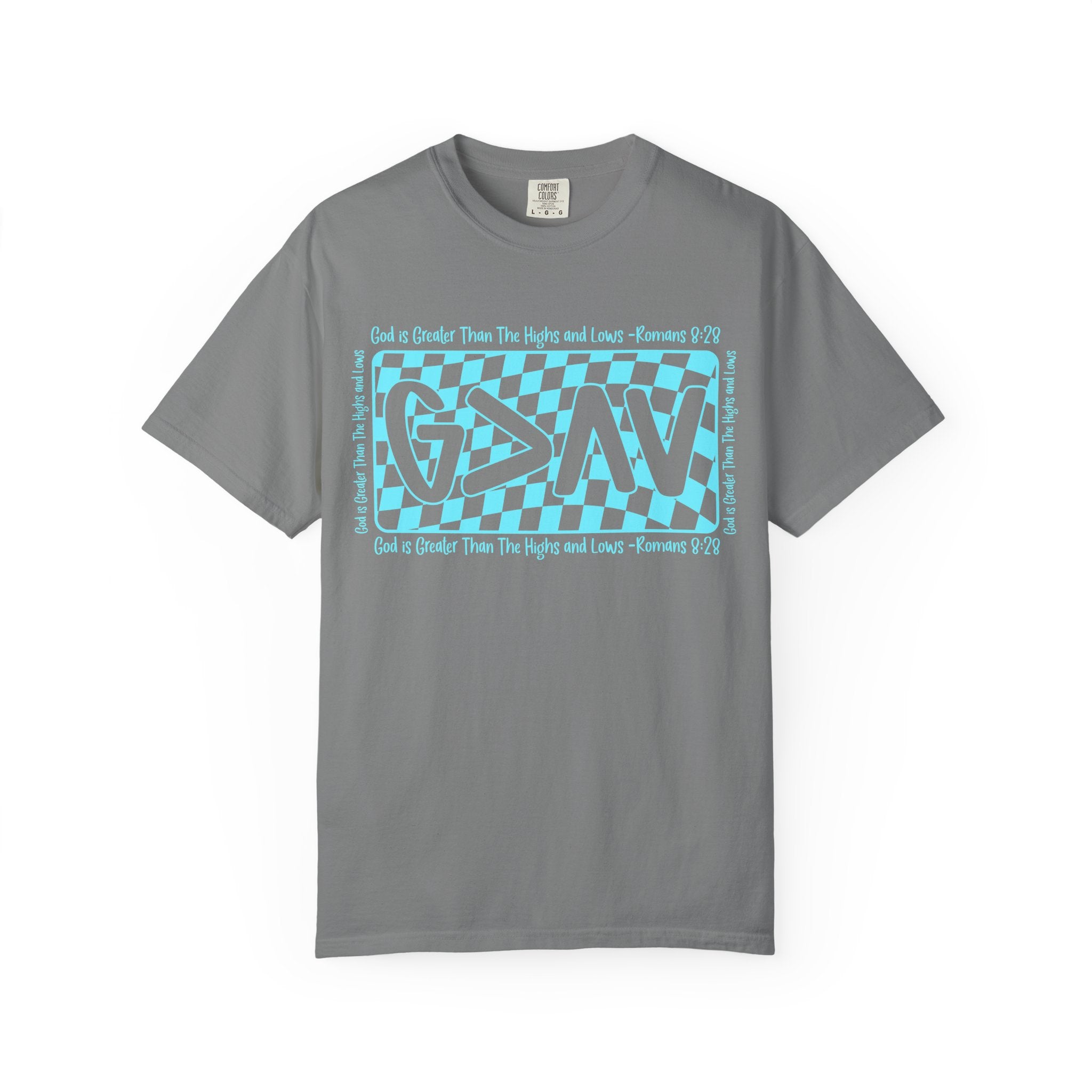 Grunge Checker 'G>AV' Graphic T-Shirt — Faith Verse Romans 9:26 Inspired Tee