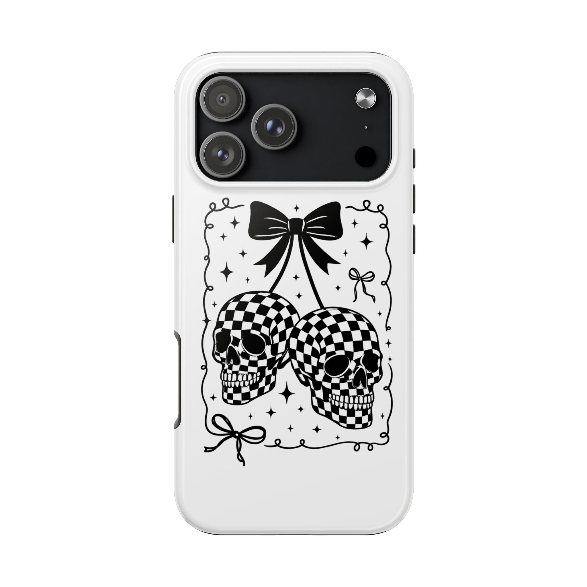 Skull Bow Phone Case - Checkerboard Gothic Tough Phone Case