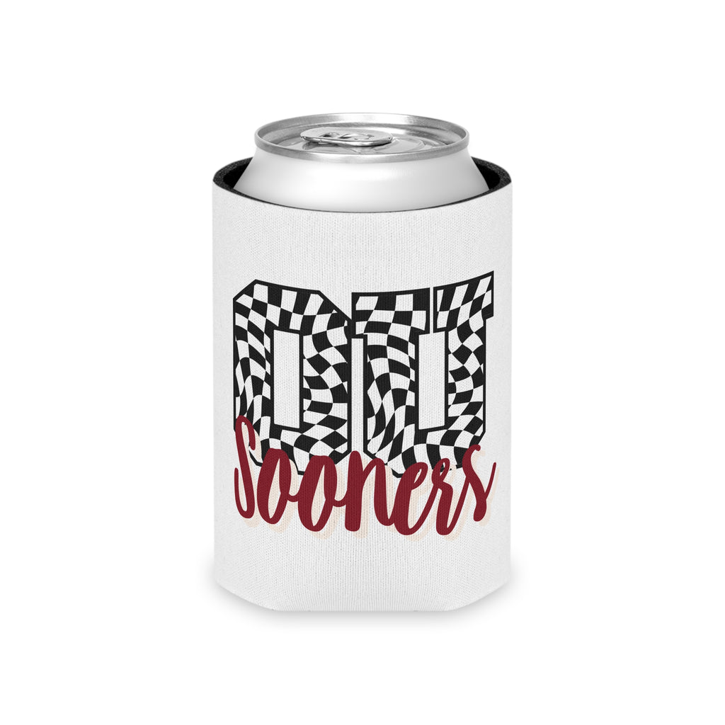 Can Cooler - '00 Sooners' Checkered Design Beer Koozie for OU Fans