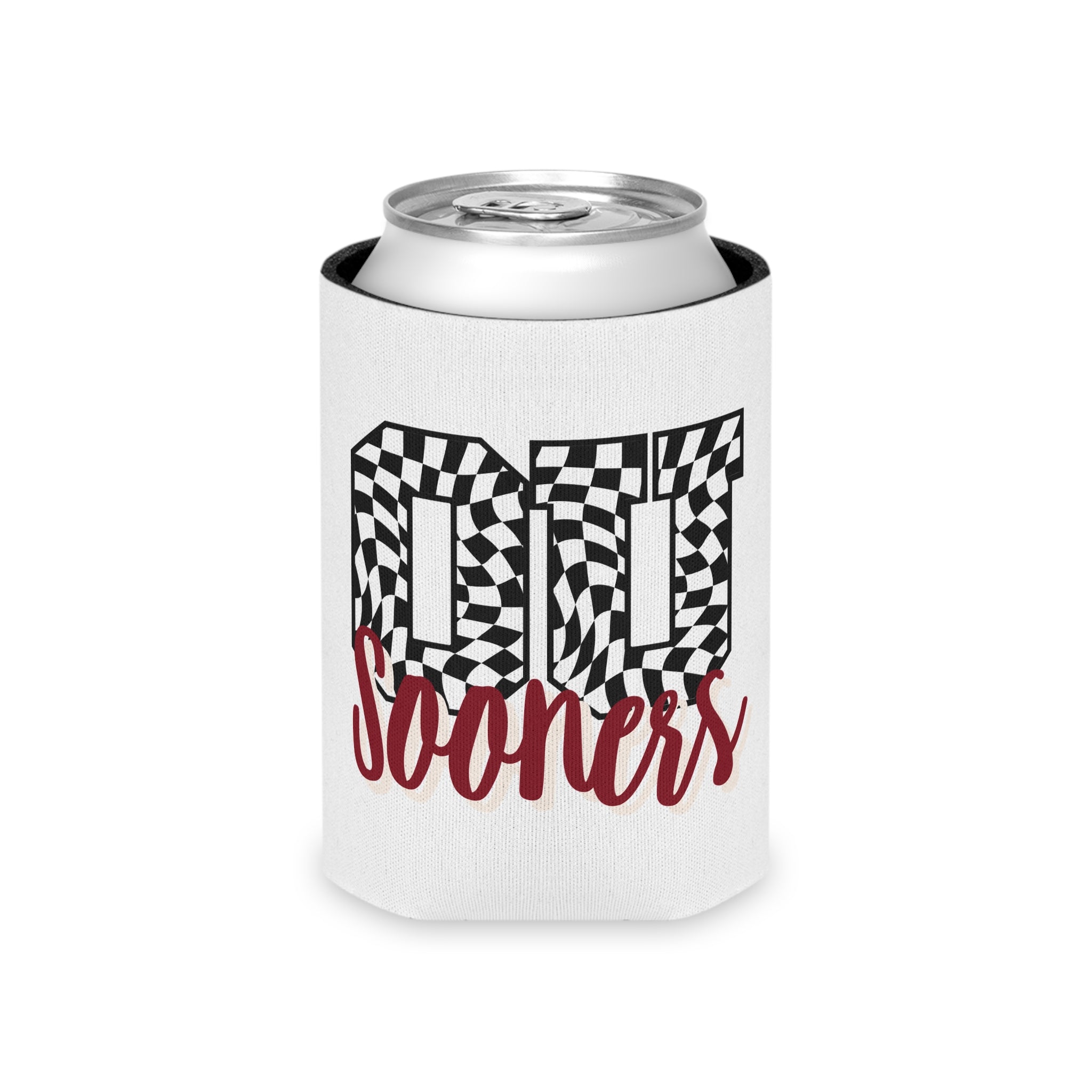 Can Cooler - '00 Sooners' Checkered Design Beer Koozie for OU Fans