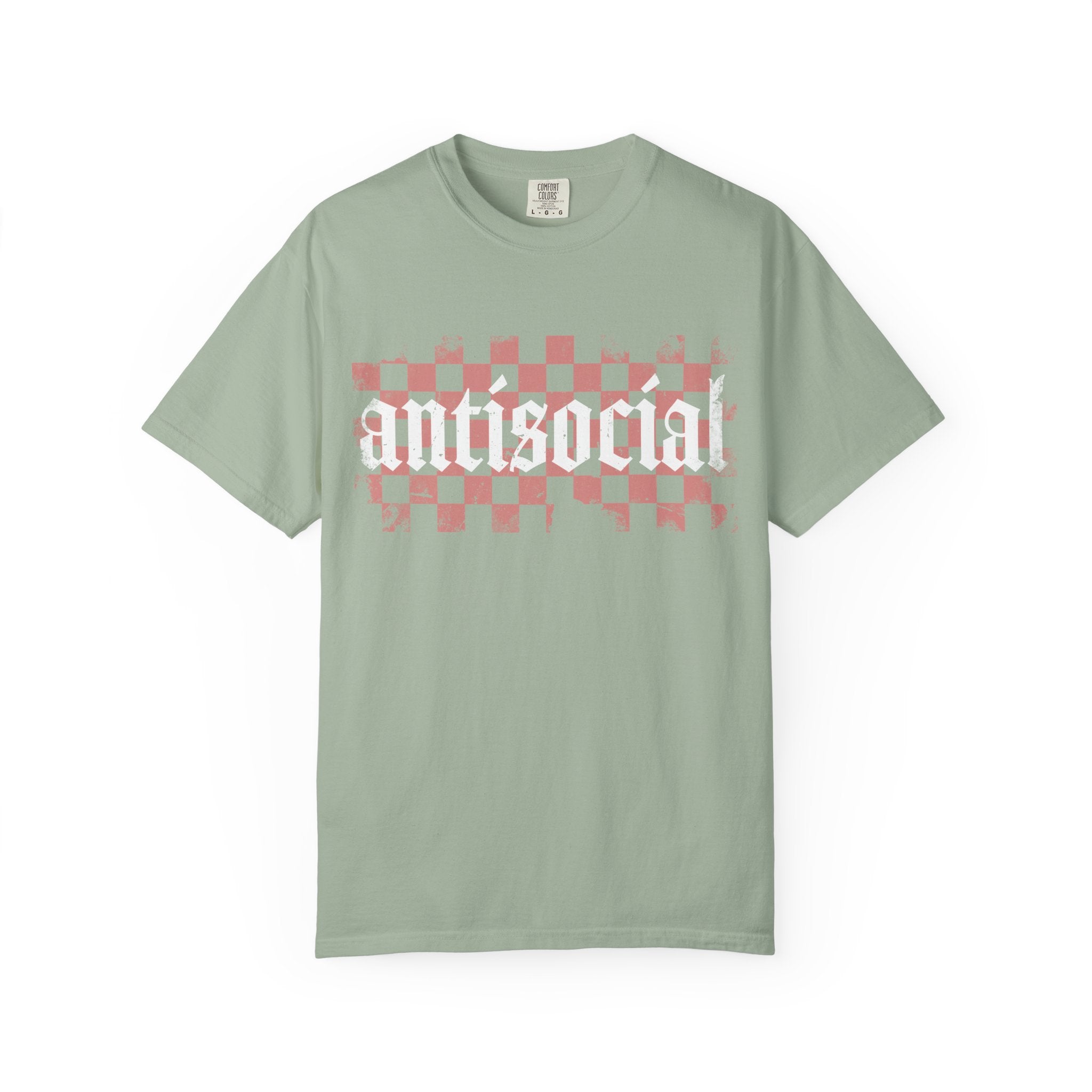 Checkerboard Vintage T-Shirt — Faded Red 'AMERICAN' Graphic
